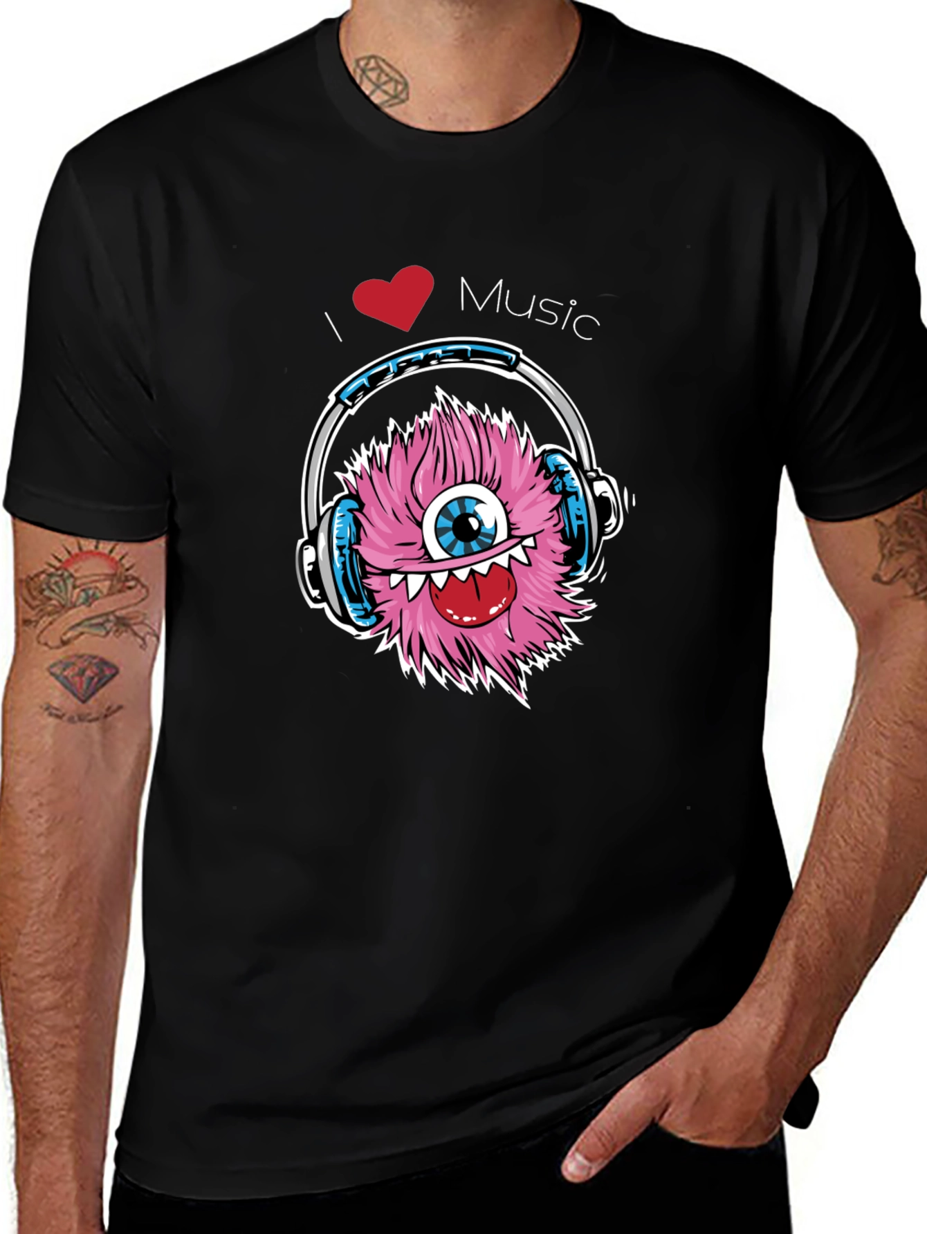 Variant 3 of I Love Music Monster Graphic Tee - Black Cotton T-Shirt