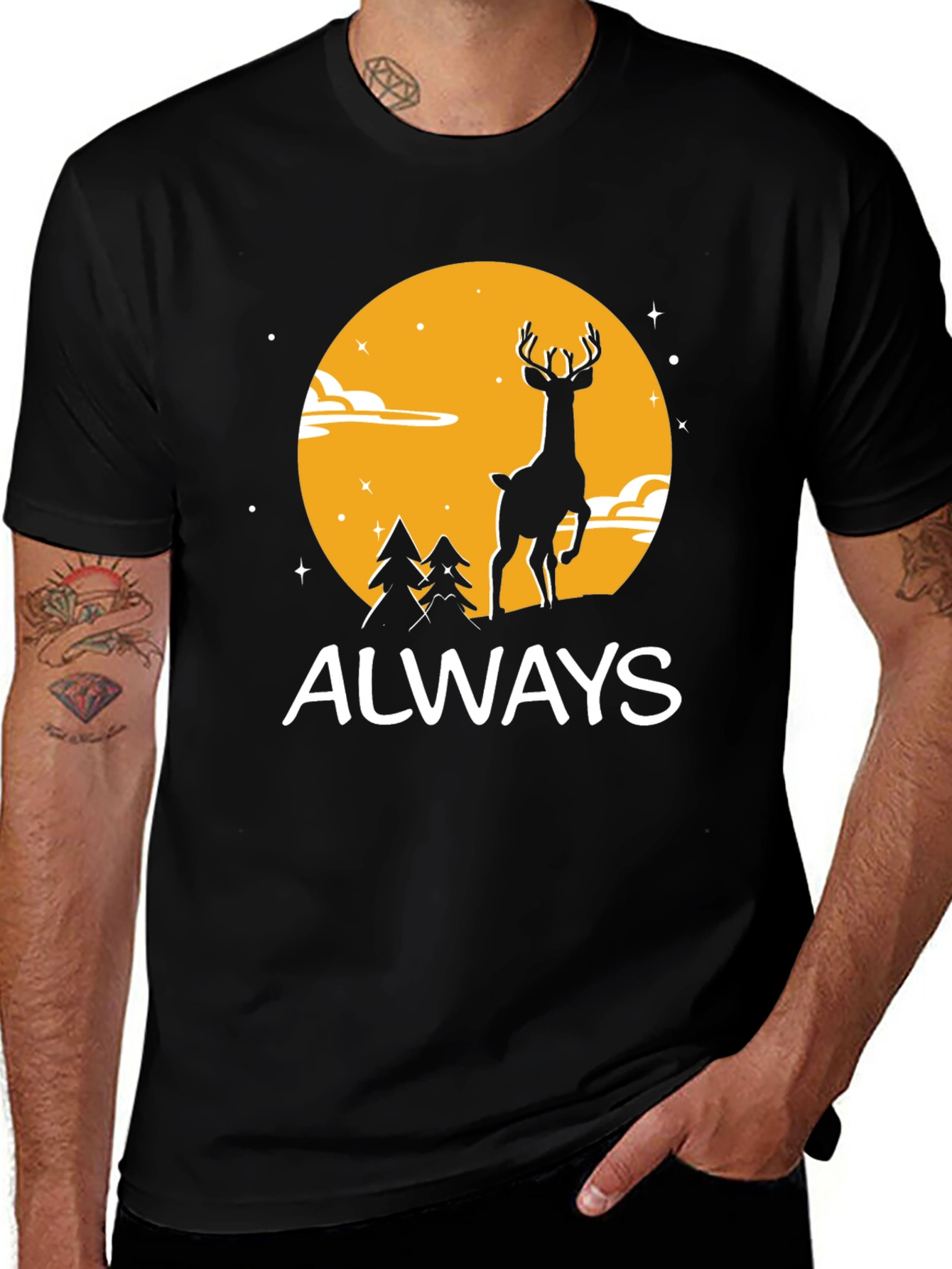 Black Always Deer Graphic Tee - Black T-Shirt main image