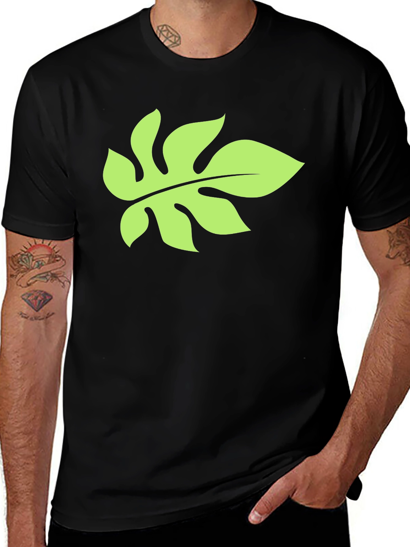Variant 2 of Tropical Leaf Graphic Black T-Shirt