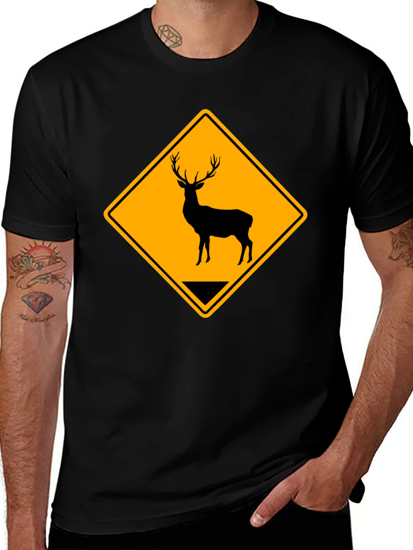 Variant 29 of Deer Crossing T-Shirt - Black Graphic Tee
