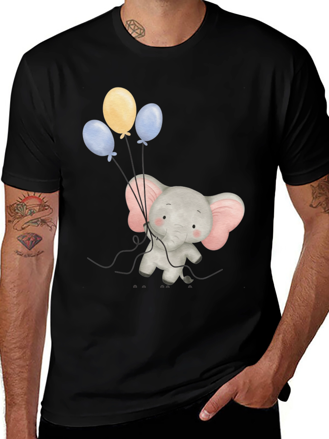 Black Elephant Balloons Graphic Tee - Soft Cotton Comfort main image