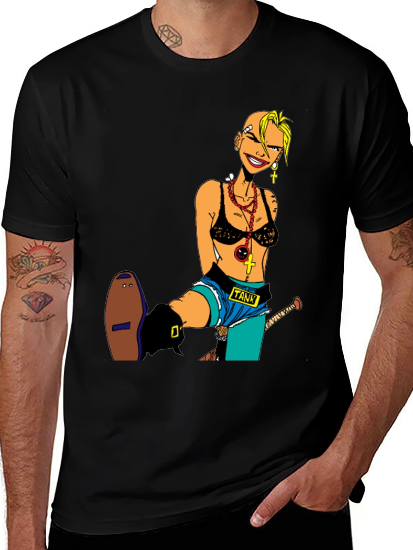 Variant 21 of Edgy Cartoon Woman Graphic Tee - Black