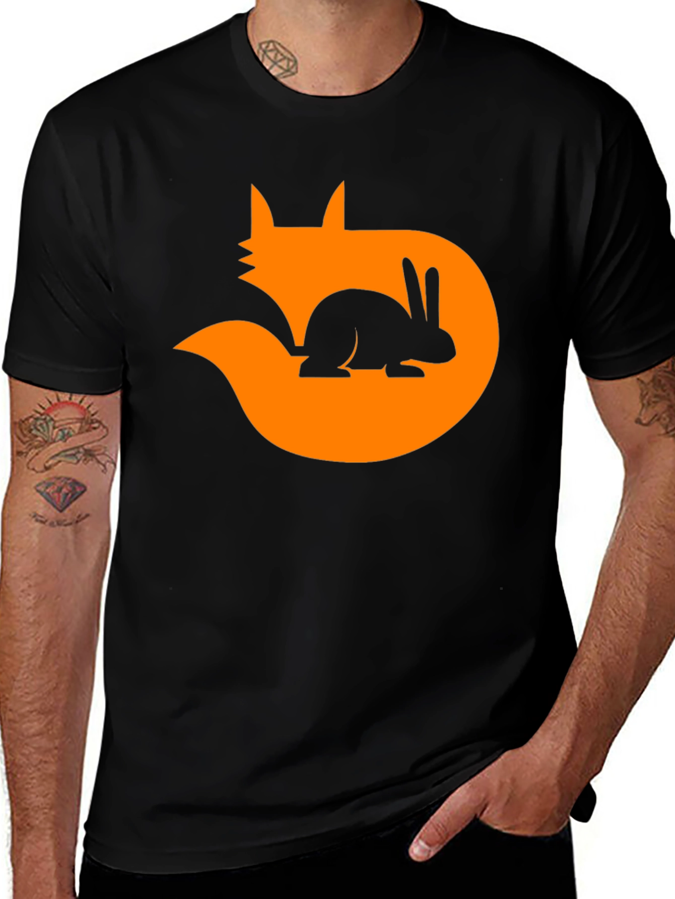 Variant 9 of Fox & Rabbit Graphic Tee - Black Cotton Blend