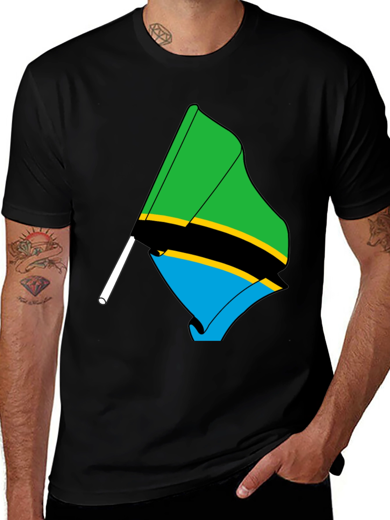 Tanzania Flag Graphic Tee - Black Casual Shirt