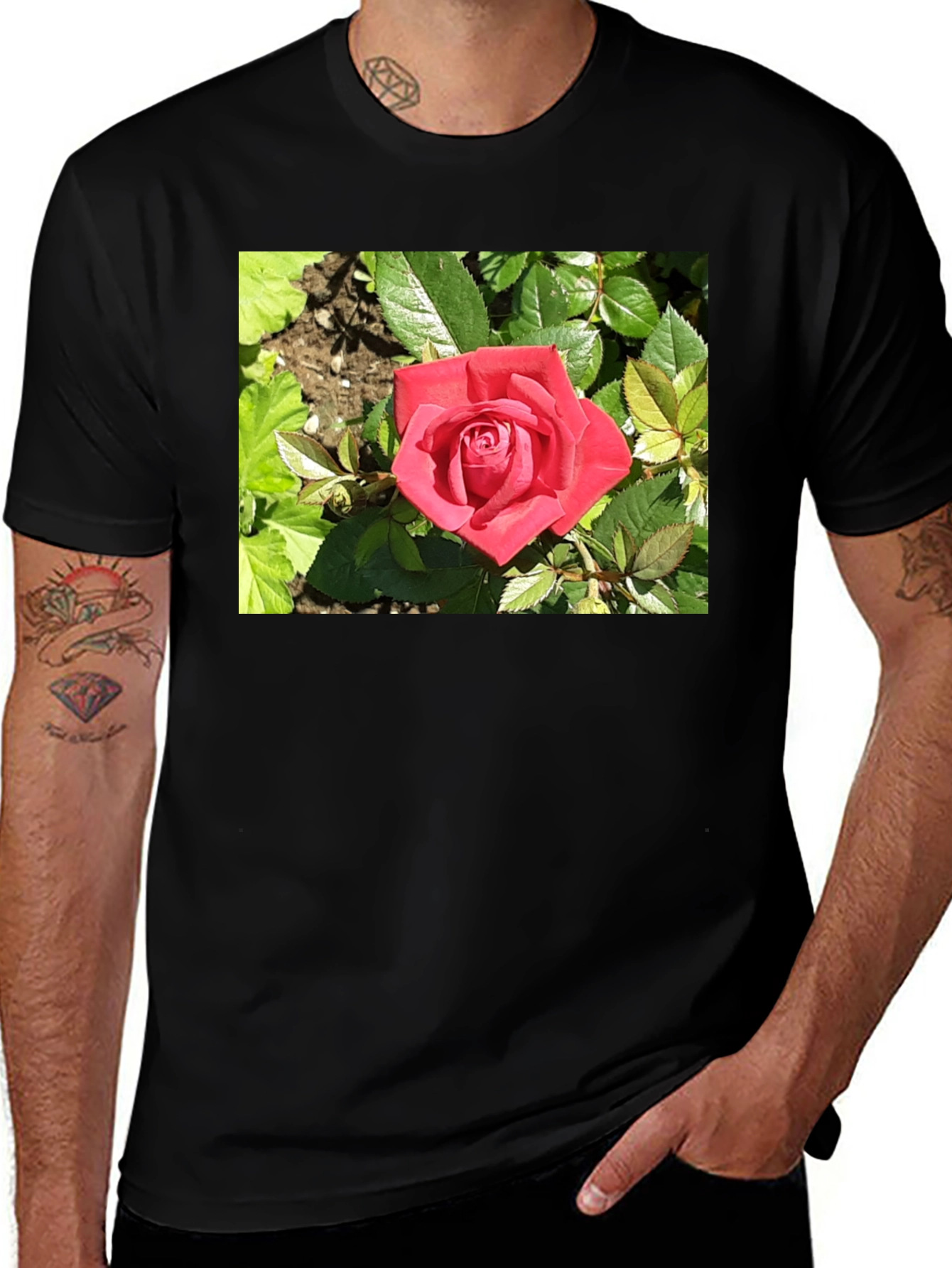 Variant 15 of Red Rose Graphic Black T-Shirt
