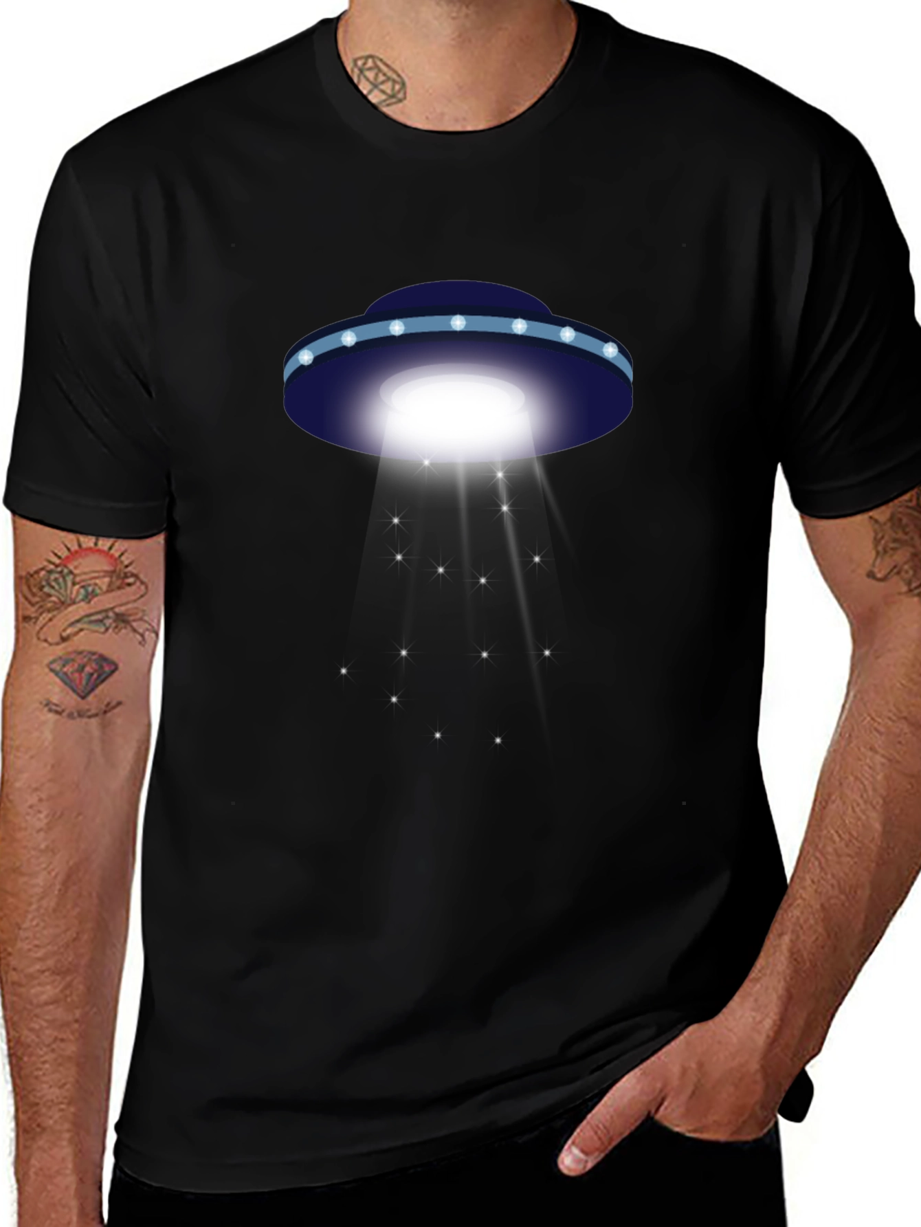 Variant 6 of UFO Abduction Graphic Tee - Black Cotton T-Shirt