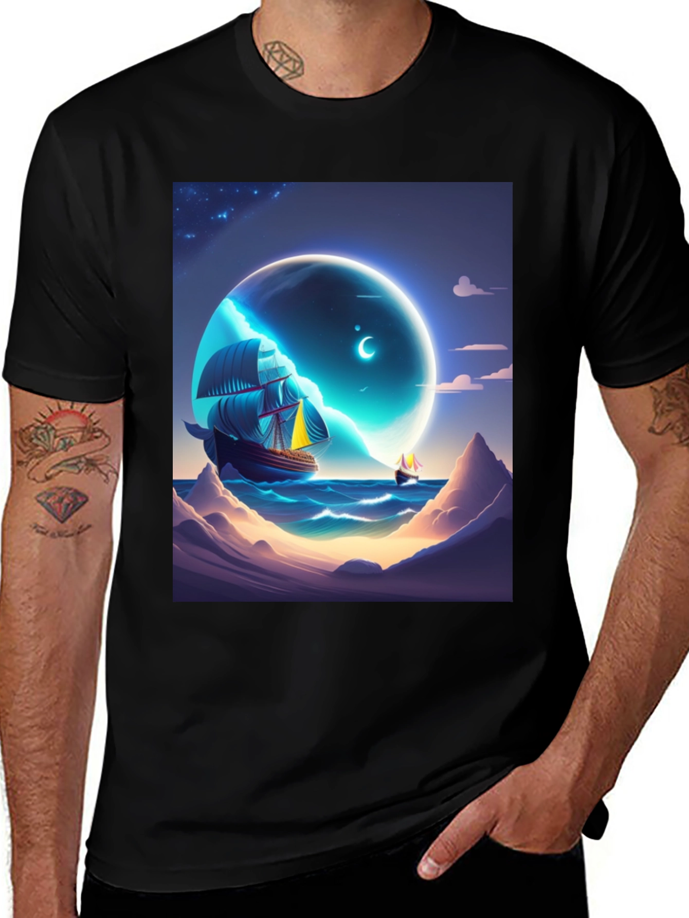 Celestial Sailboat Graphic Tee - Unique Design