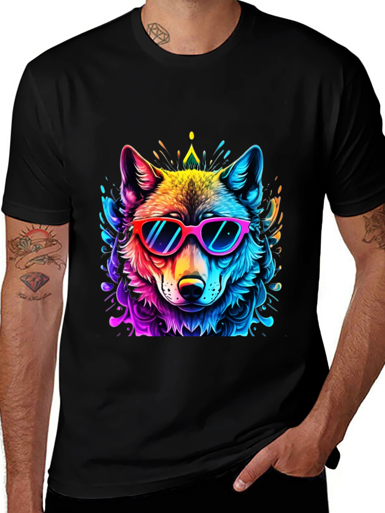 Variant 3 of Vibrant Wolf Graphic Tee - Cool & Colorful Design