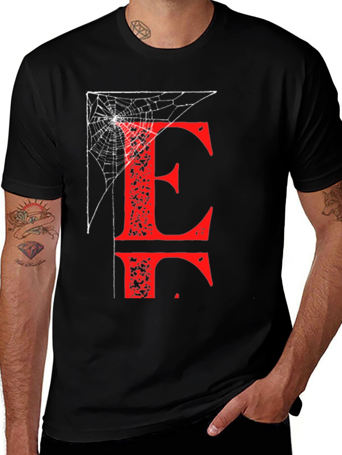 Variant 16 of Letter E Spiderweb T-Shirt - Halloween Ready
