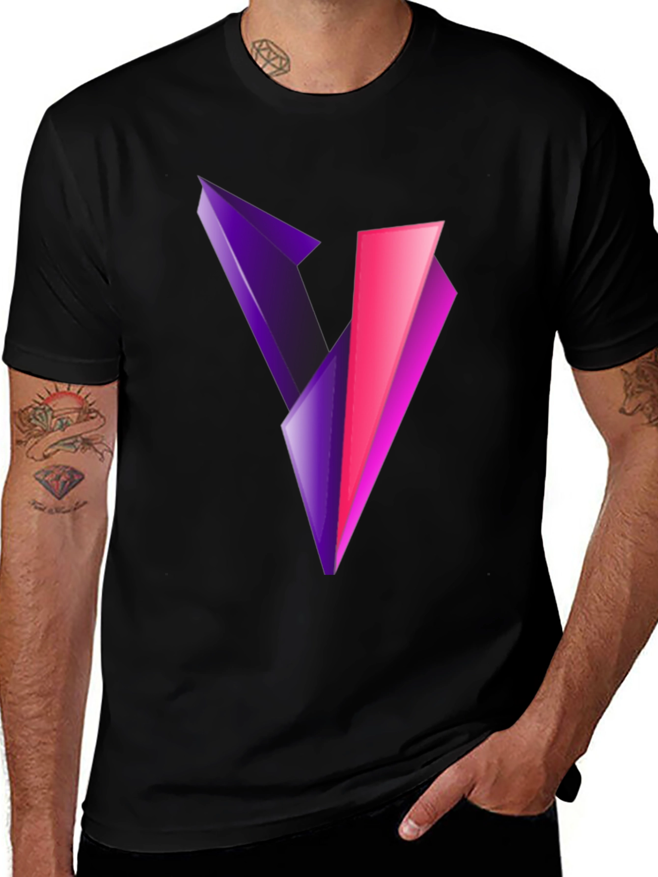 Variant 8 of Abstract V Graphic Print Black T-Shirt
