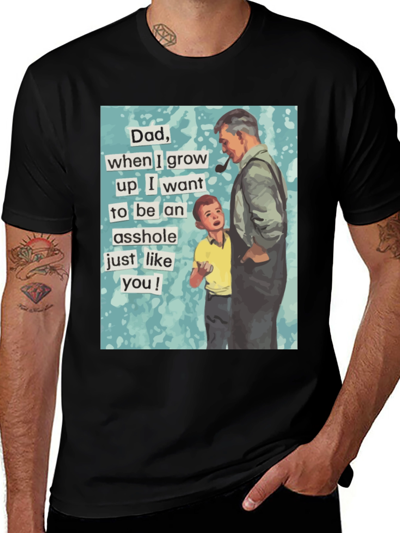 Variant 23 of Humorous "Dad, Asshole" Graphic Tee - Black Cotton Blend