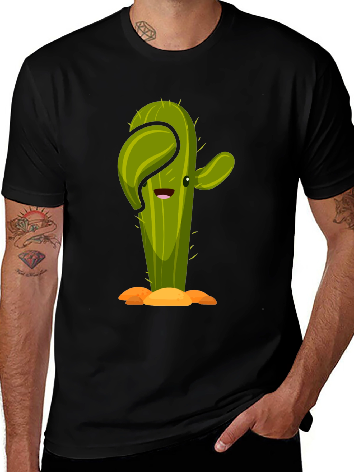 Variant 9 of Cactus Cartoon Graphic Black Tee