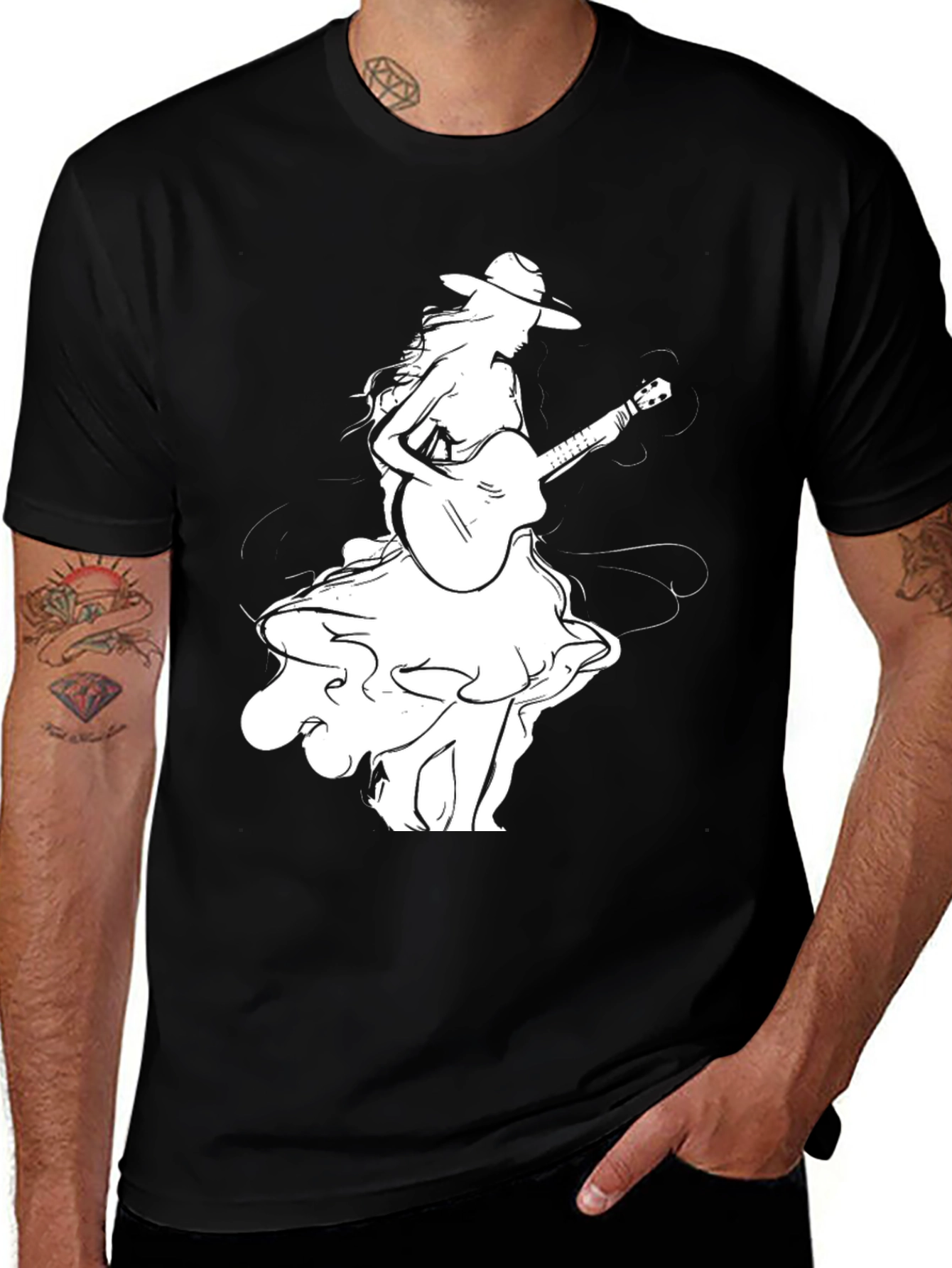 Variant 10 of Guitar Girl Graphic Tee - Stylish Black T-Shirt
