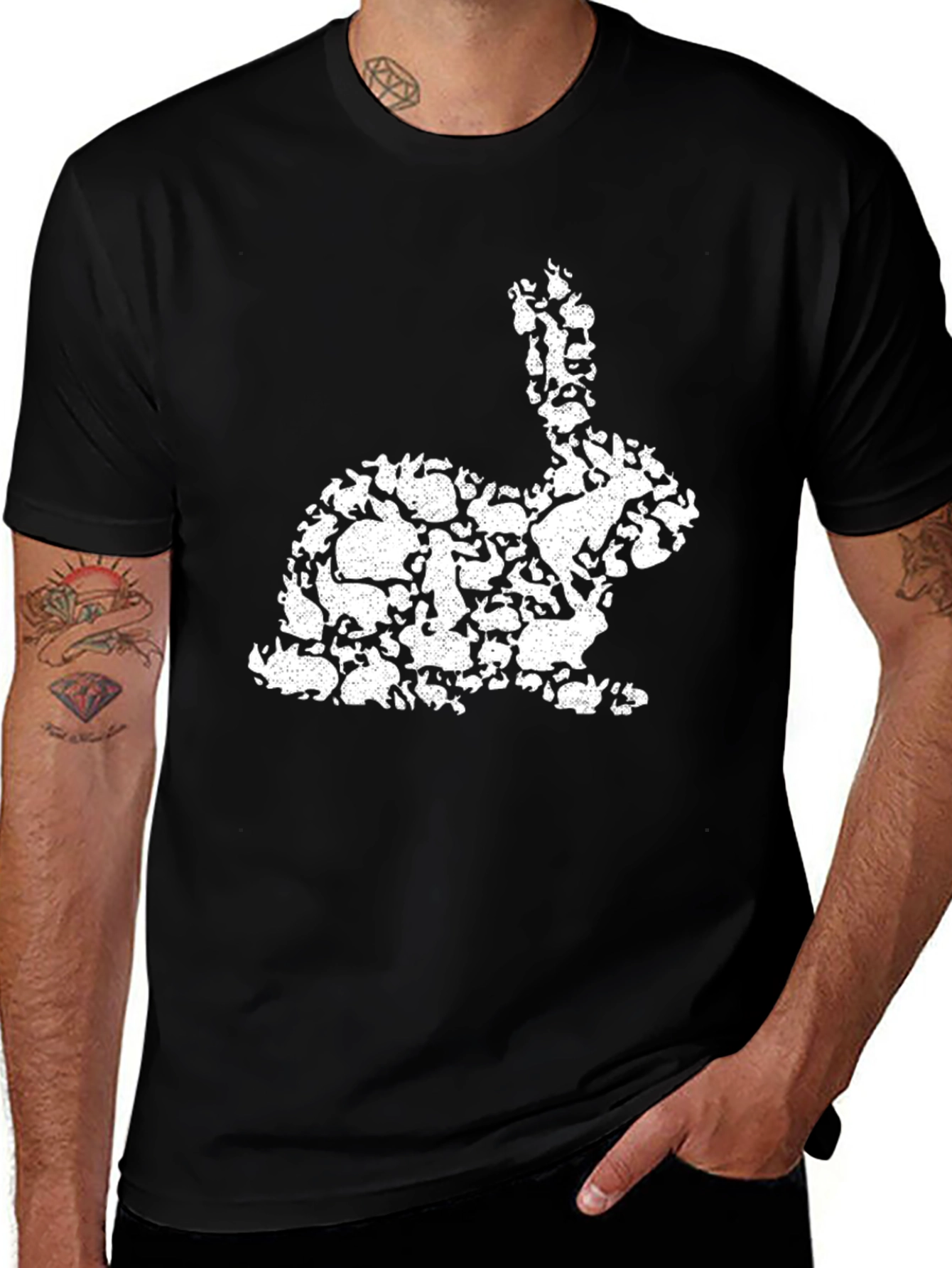 Variant 7 of Rabbit Silhouette Graphic Tee - Black