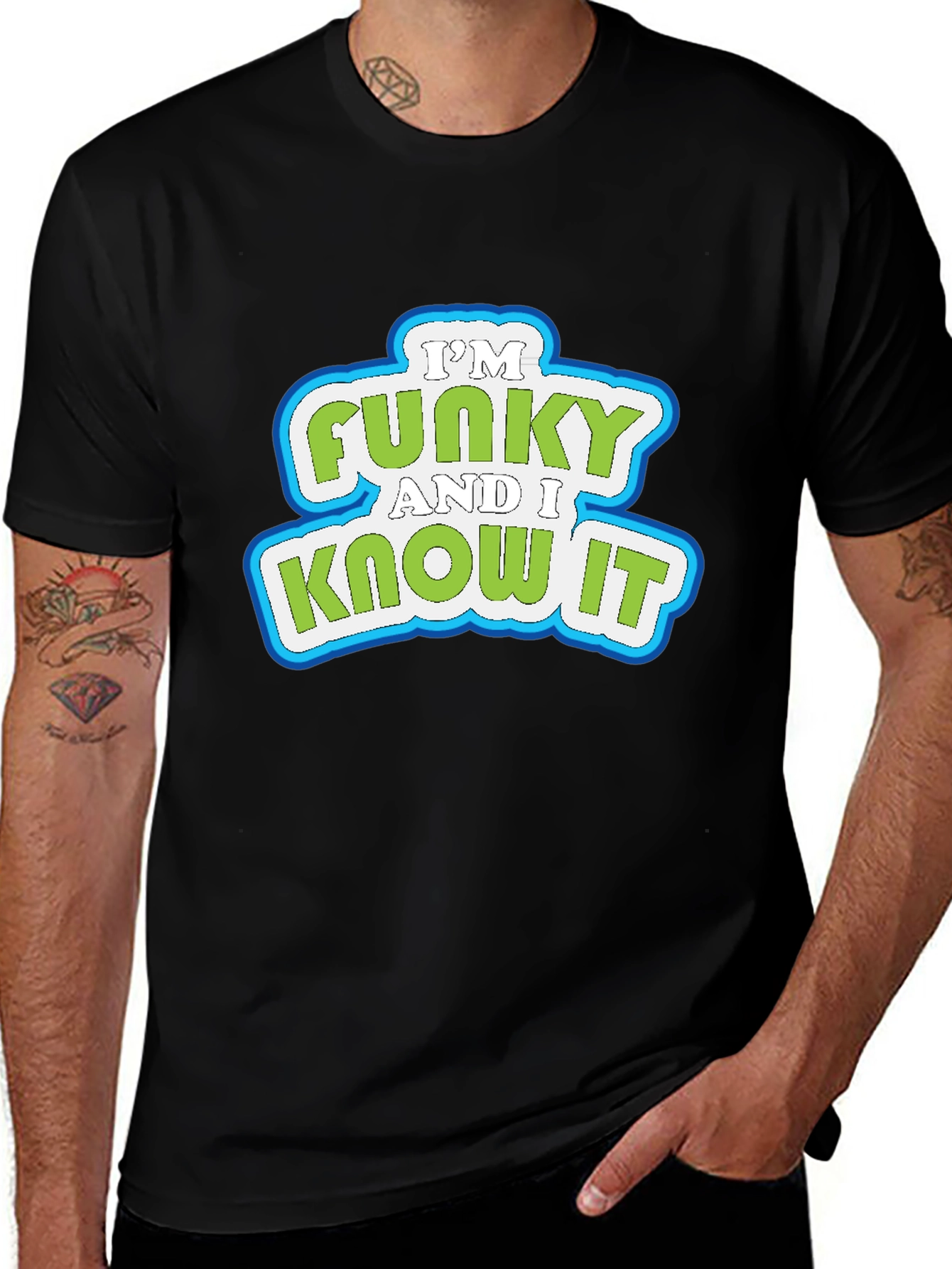Variant 15 of Funky and I Know It Graphic Tee - Trendy Black T-Shirt