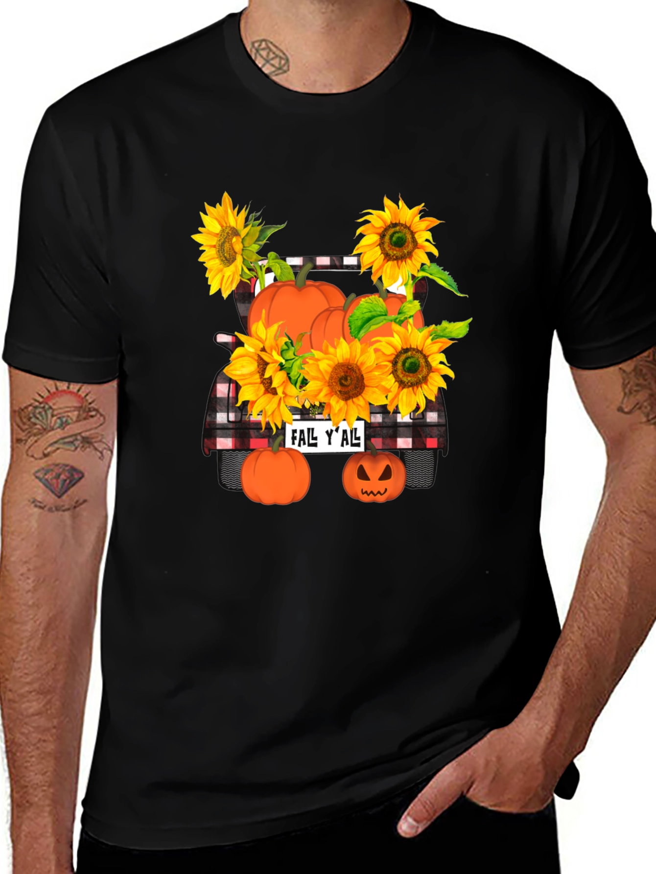 Variant 3 of Fall Y'all Truck T-Shirt: Pumpkins and Sunflowers