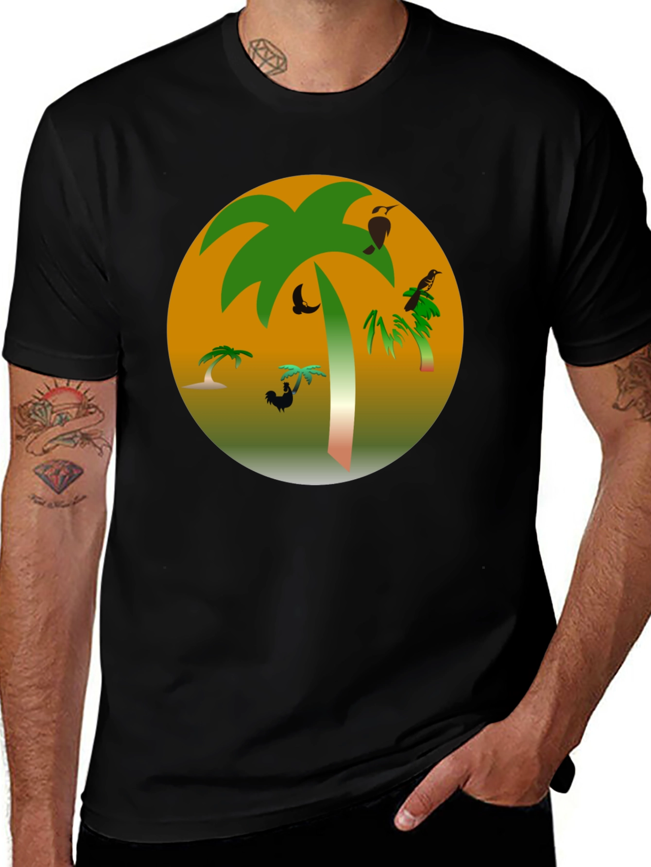 Variant 22 of Tropical Palm Tree Graphic Black T-Shirt