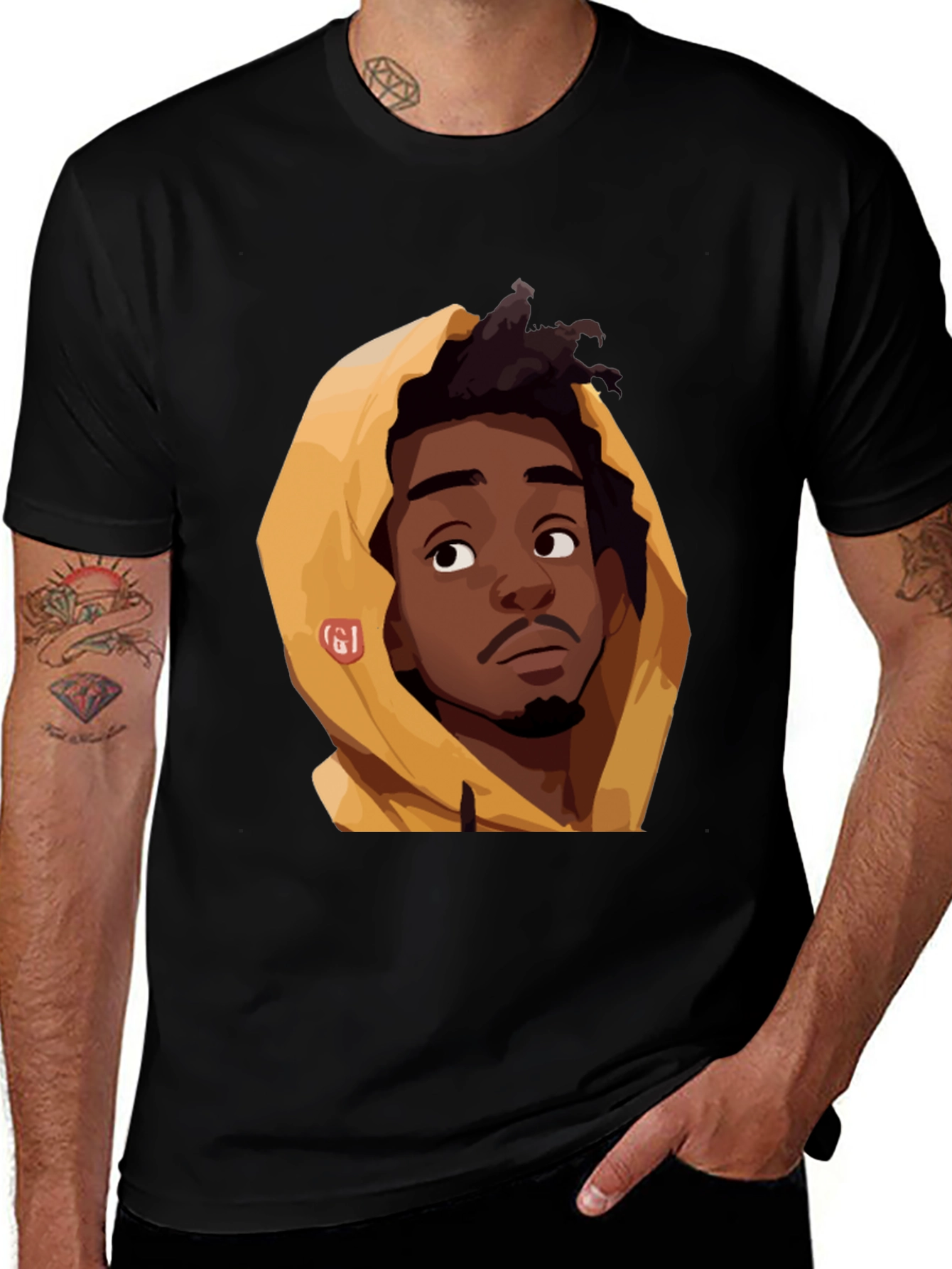 Cartoon Portrait Graphic Black T-Shirt