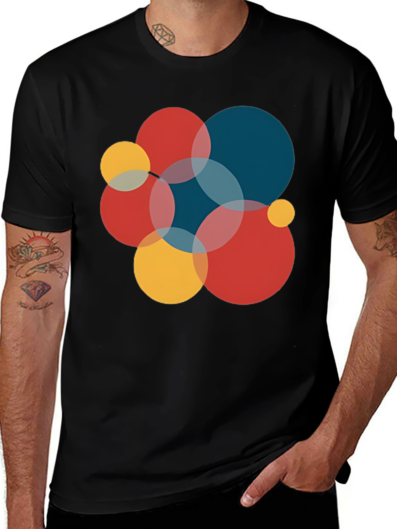 Variant 7 of Modern Geometric Circles Graphic Tee - Black