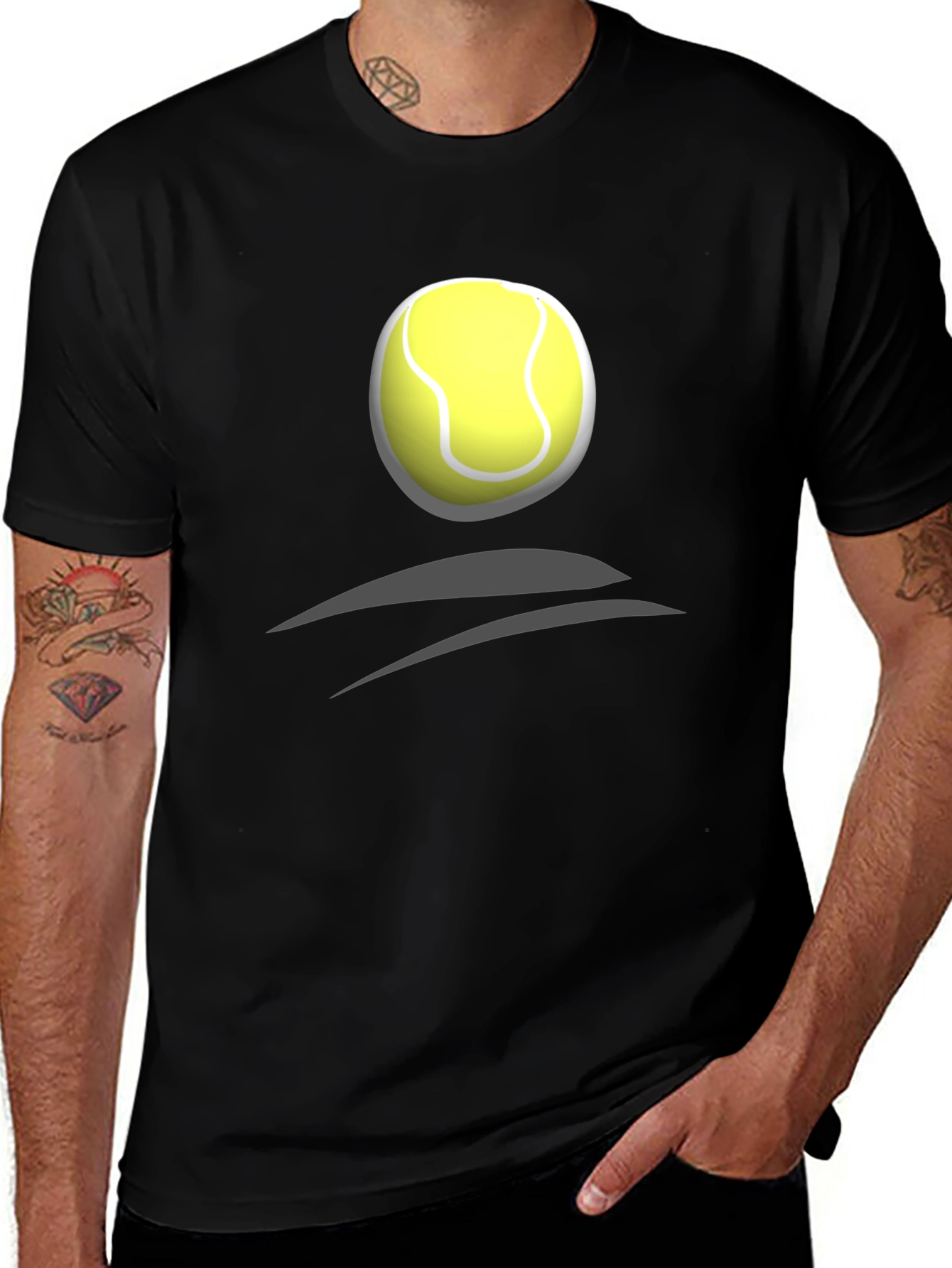 Variant 25 of Tennis Ball Graphic Tee - Black Cotton T-Shirt