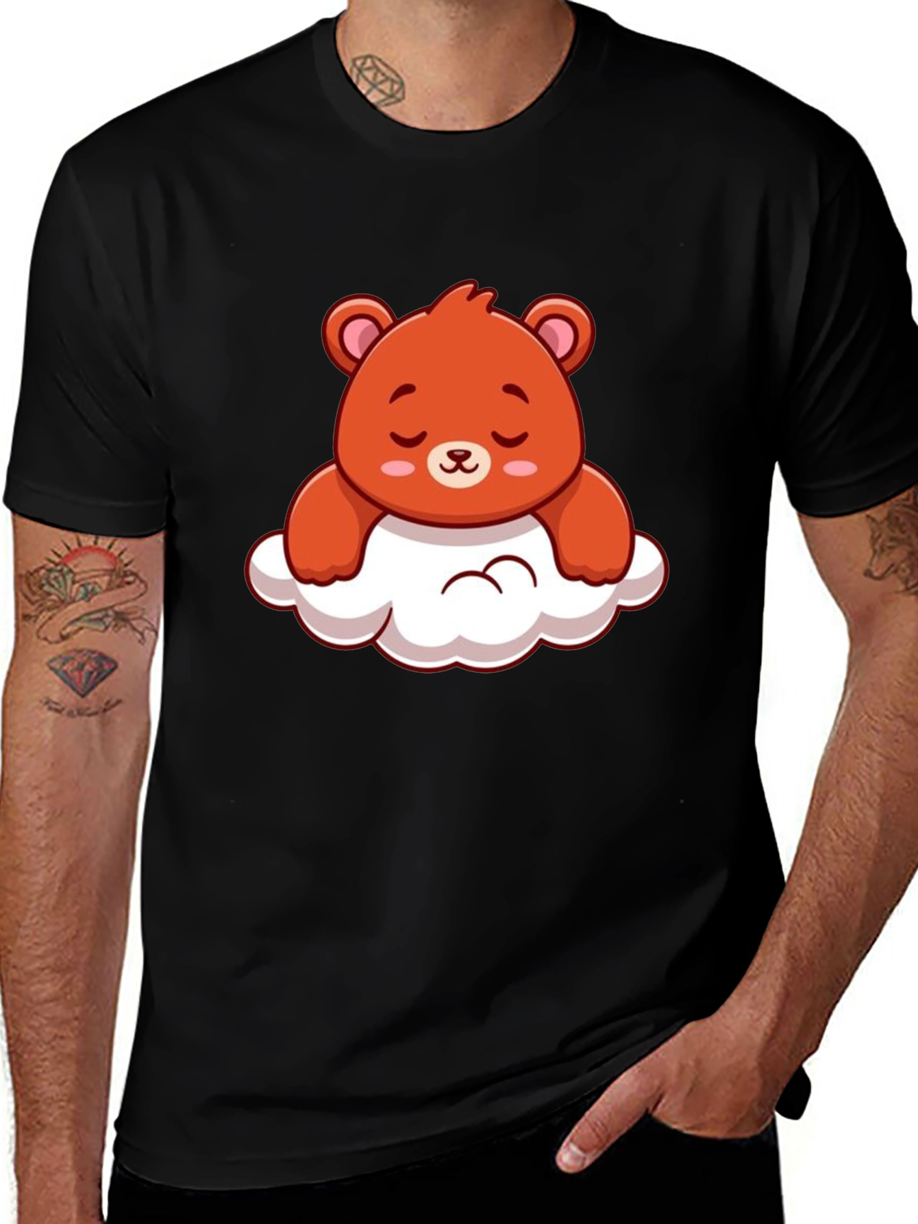 Variant 23 of Cute Bear on Cloud Graphic Black T-Shirt