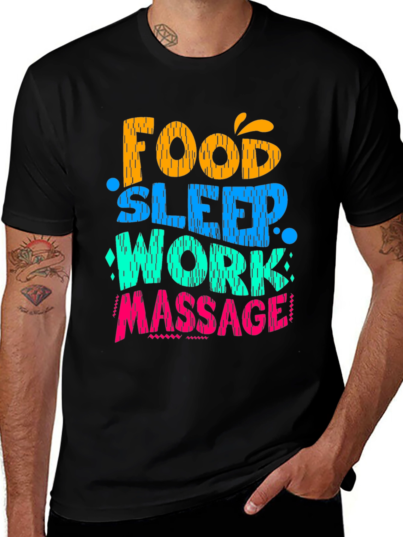 Variant 15 of Food Sleep Work Massage T-Shirt Funny Graphic Tee