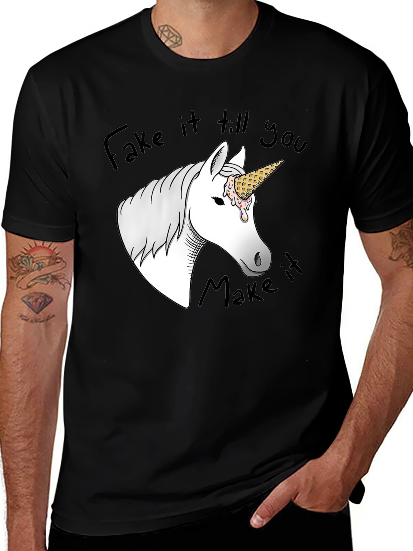 Variant 26 of Unicorn Ice Cream Graphic Tee - Black