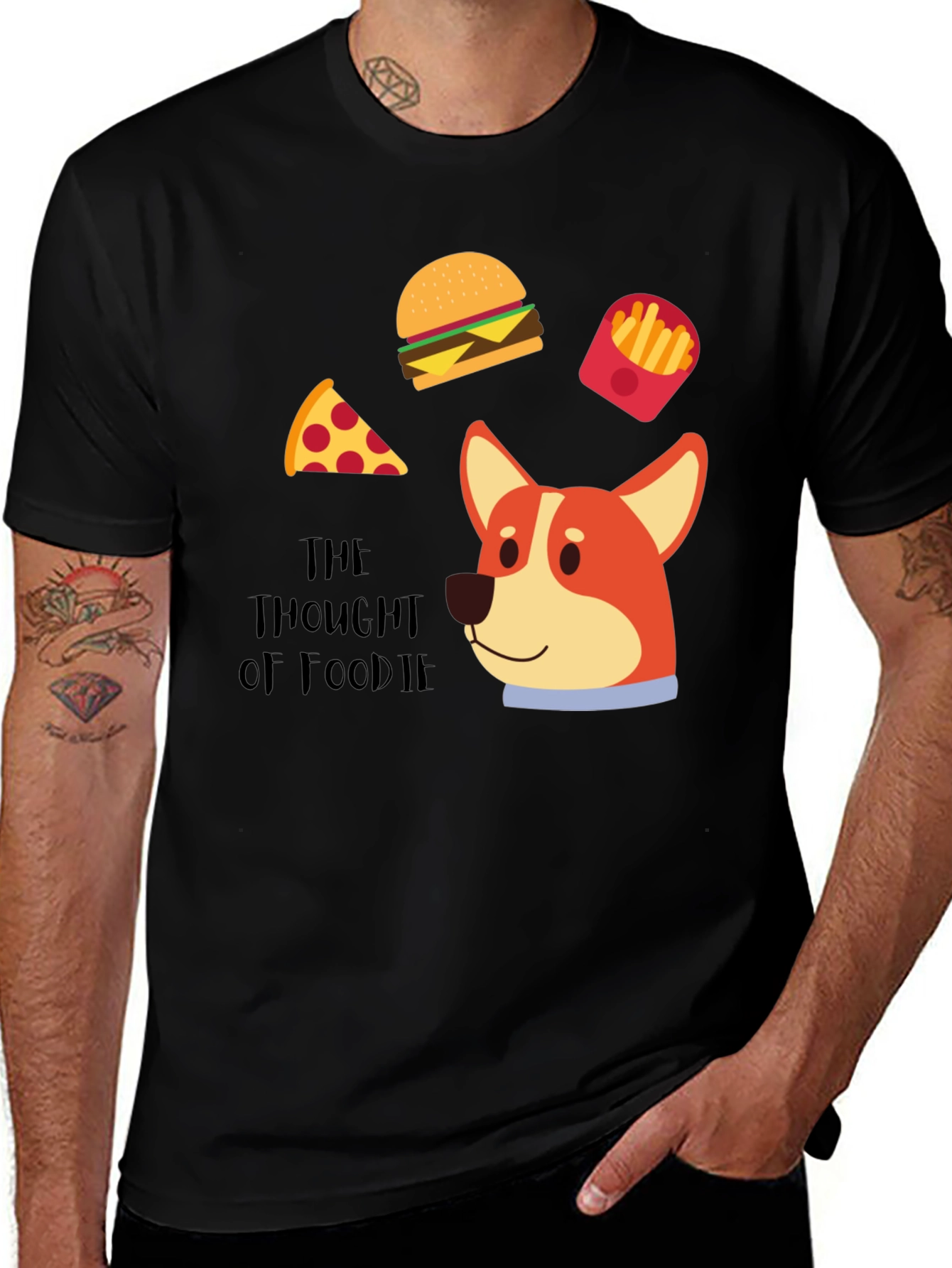 Variant 13 of Foodie Dog T-Shirt - Pizza Burger Fries Design