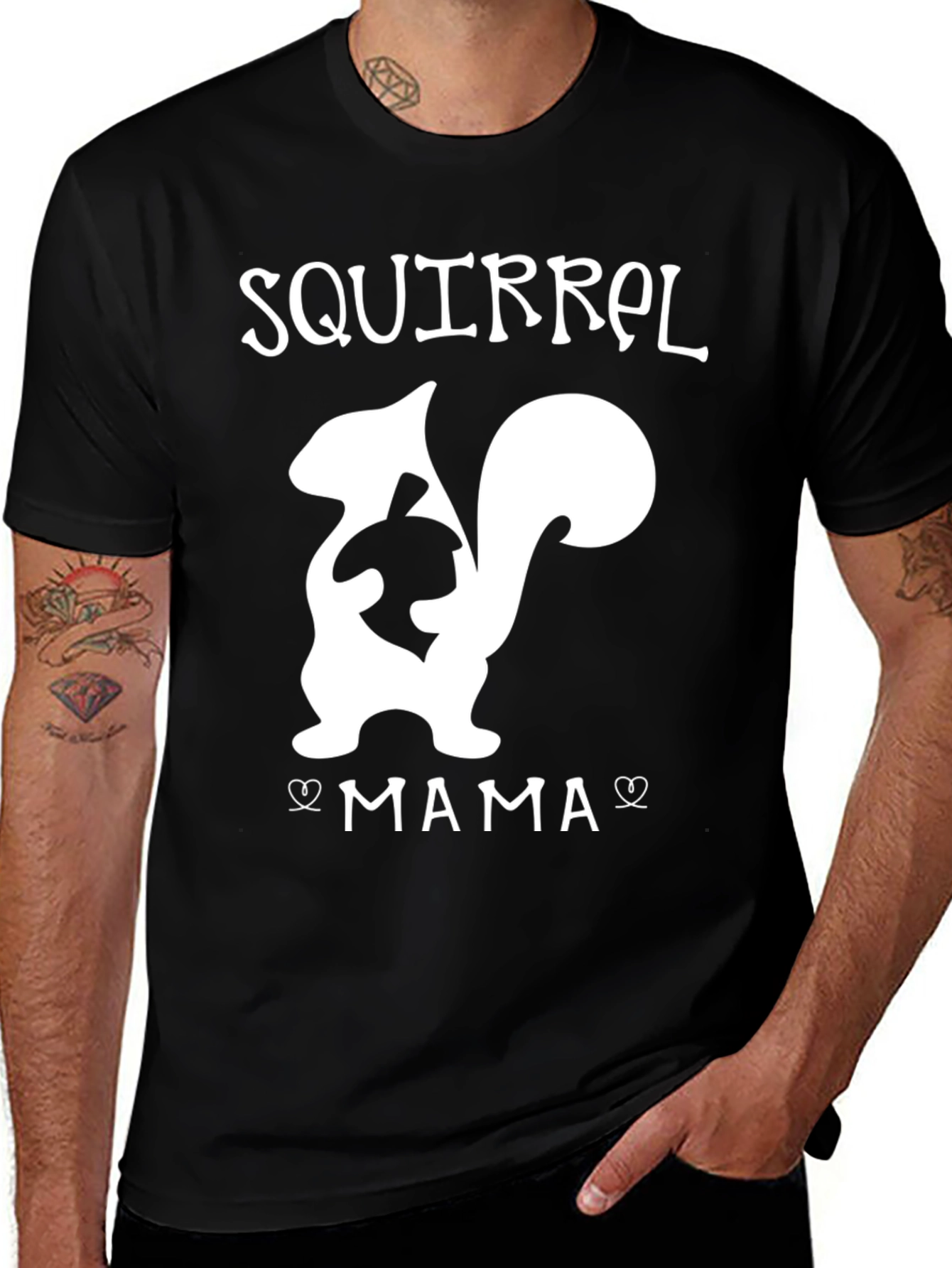 Variant 7 of Squirrel Mama Graphic Tee - Black Cotton T-Shirt