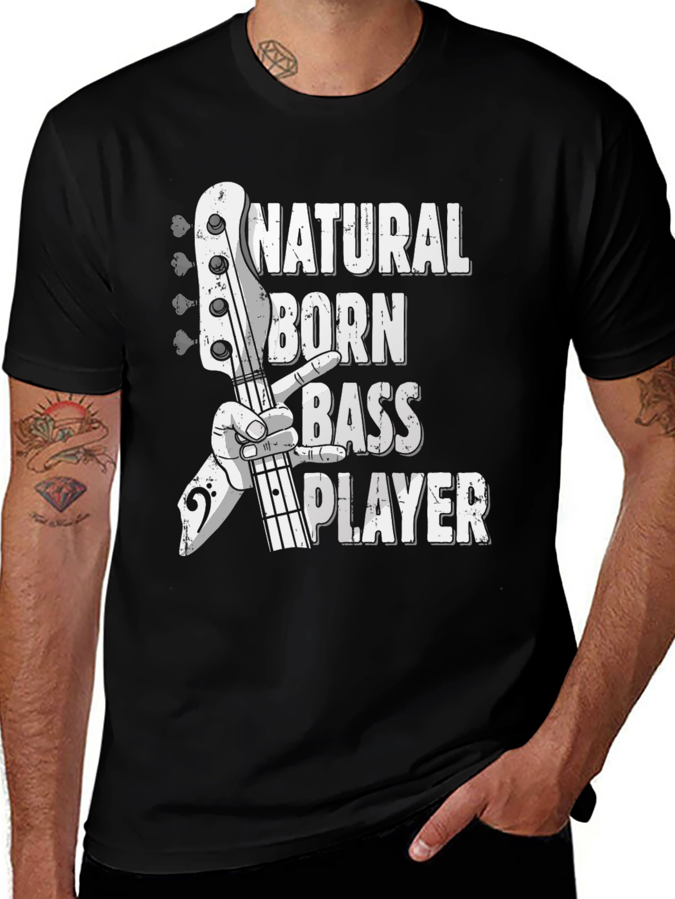 Black Natural Born Bass Player Graphic Tee main image