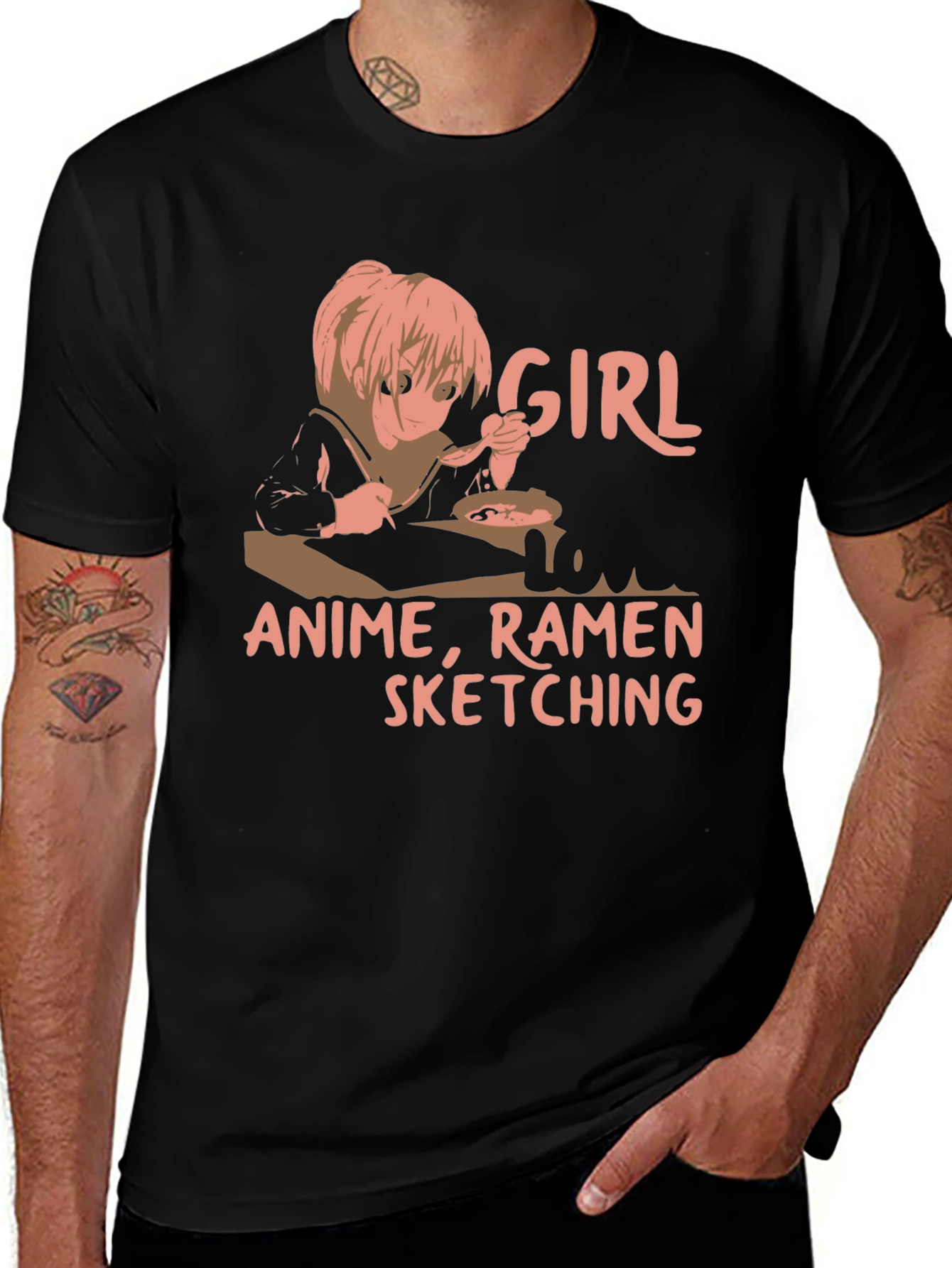 Variant 24 of Anime Ramen Girl Sketching T-Shirt - Unique Design