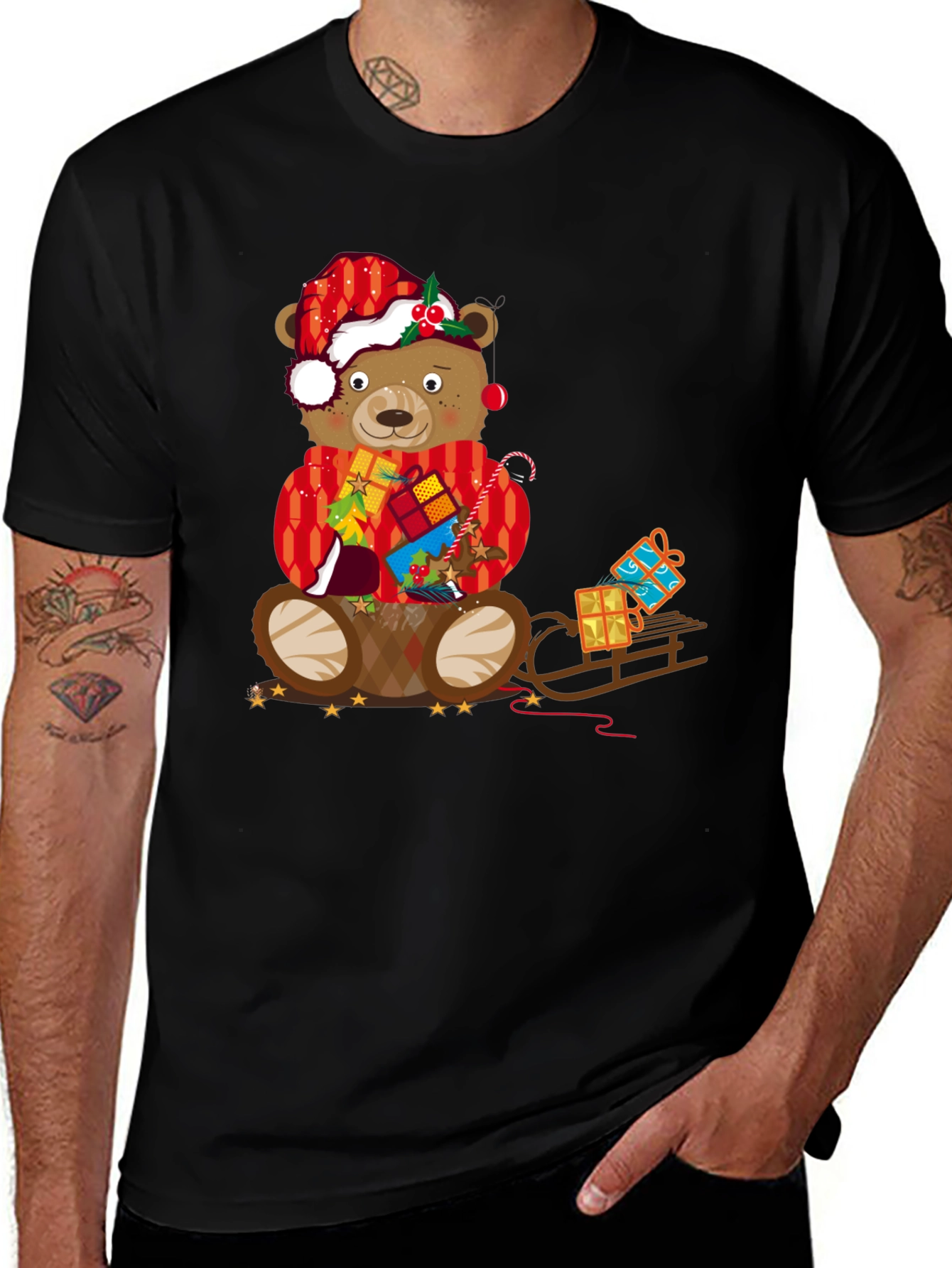 Festive Bear Graphic Tee - Holiday Christmas Style