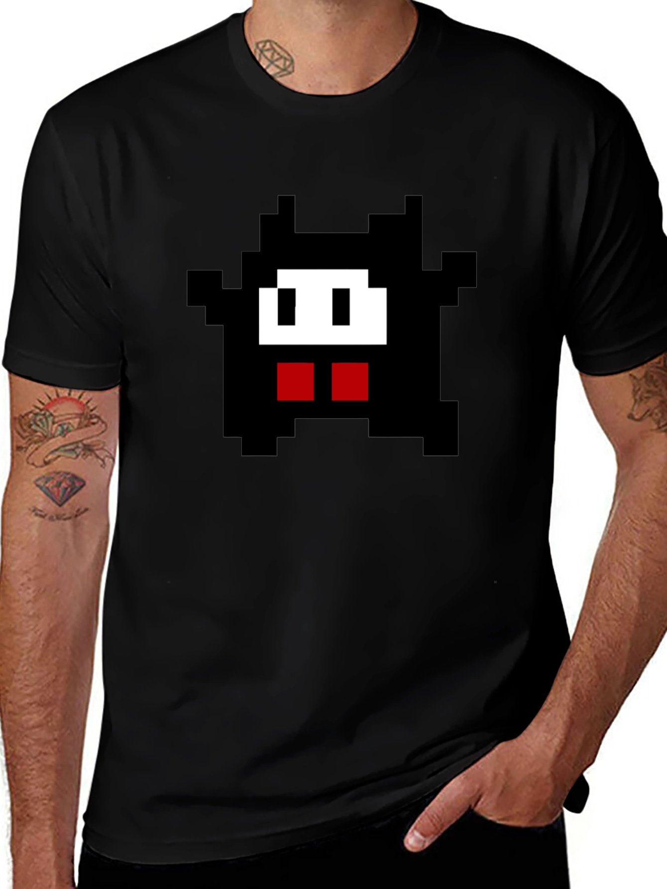 Pixel Monster Graphic Tee - Black Cotton Comfort