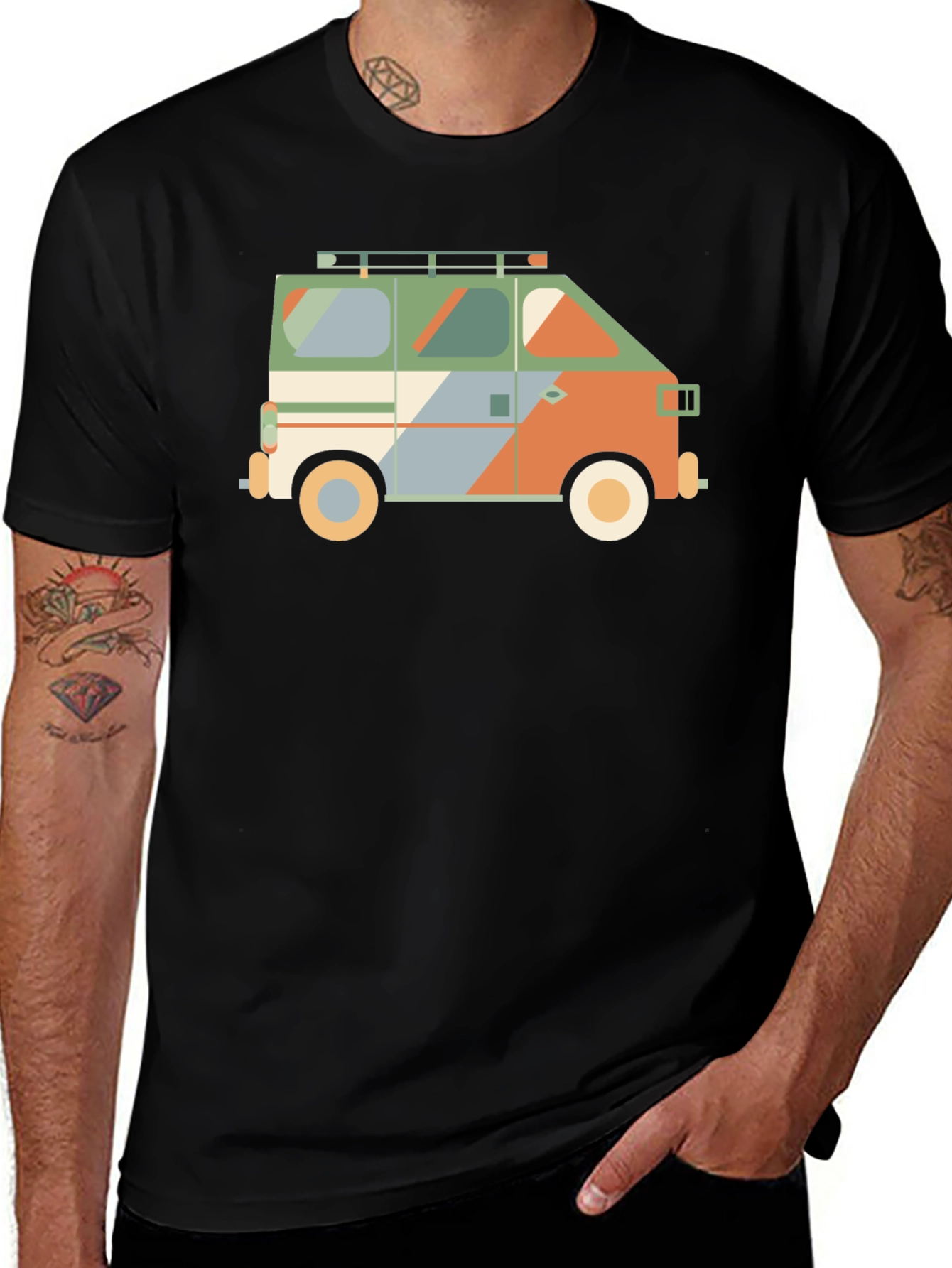 Variant 19 of Retro Camper Van Graphic Tee - Black Cotton T-Shirt