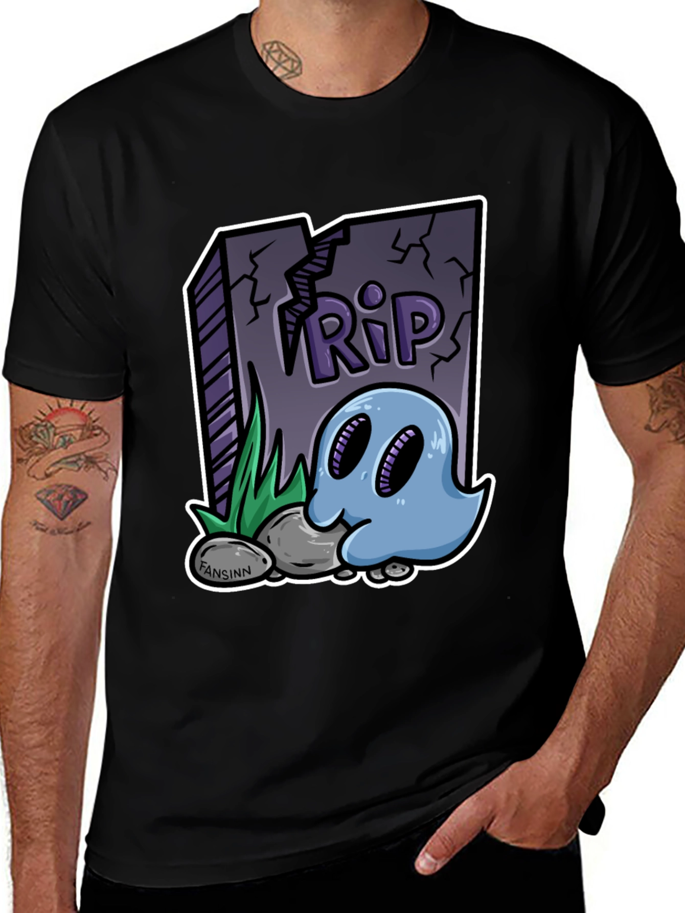 Variant 14 of RIP Ghost Graphic Tee - Black Cotton Blend