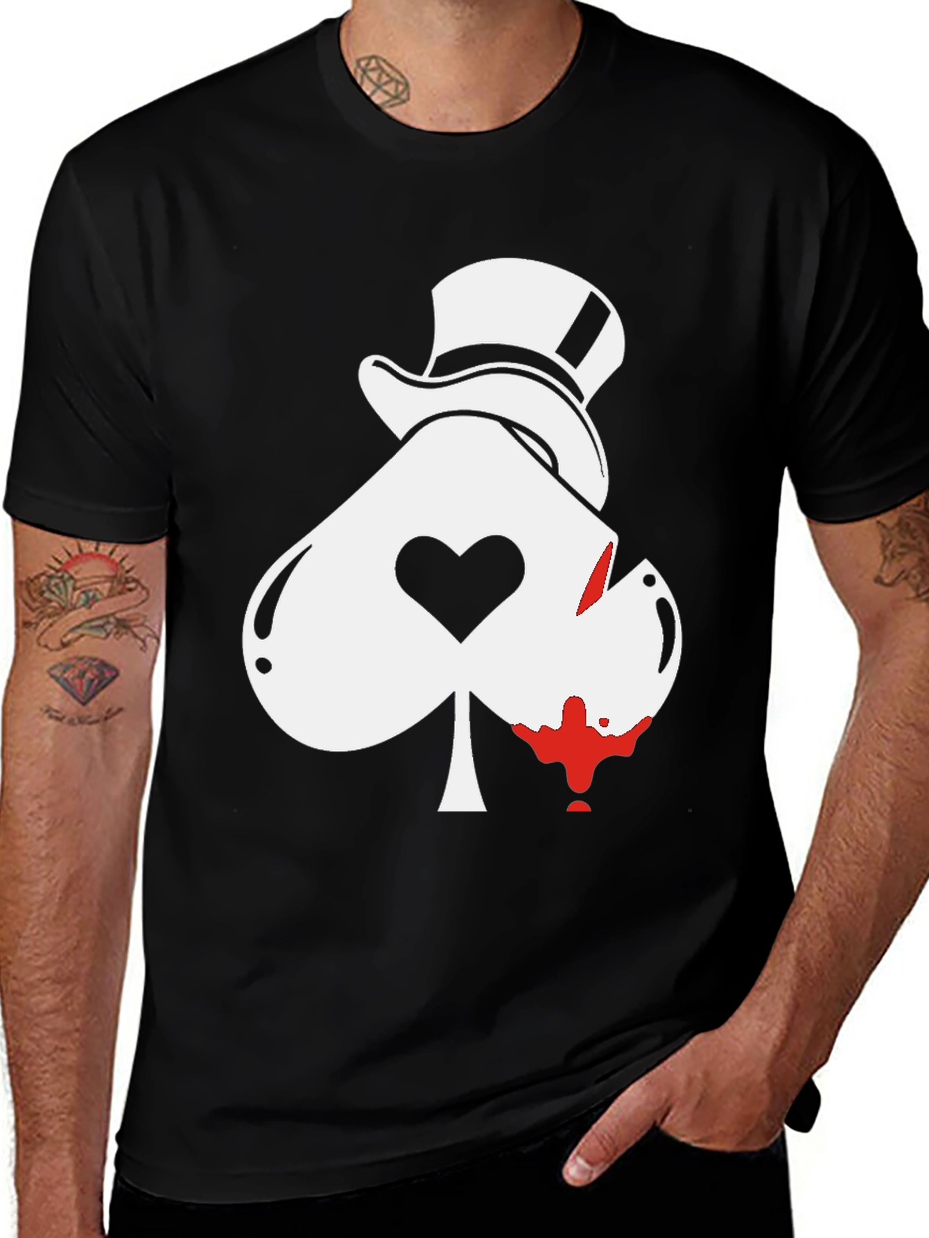 Ace Spade Top Hat Graphic Tee - Black