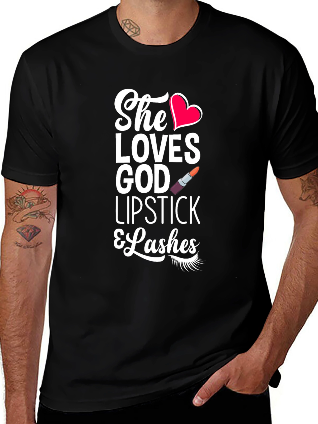 She Loves God Lipstick & Lashes Graphic T-Shirt