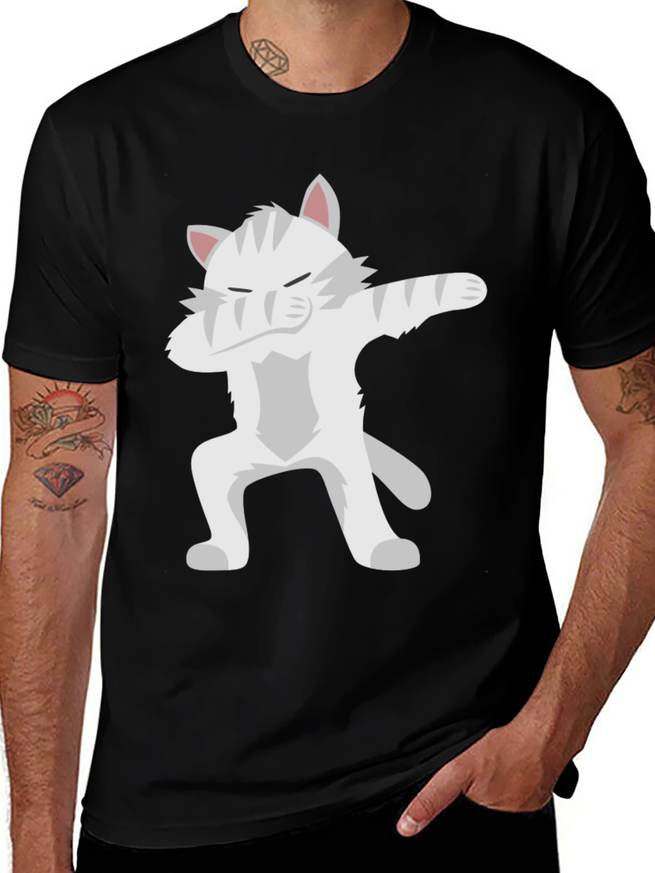 Variant 30 of Dabbing Cat Graphic Tee - Black