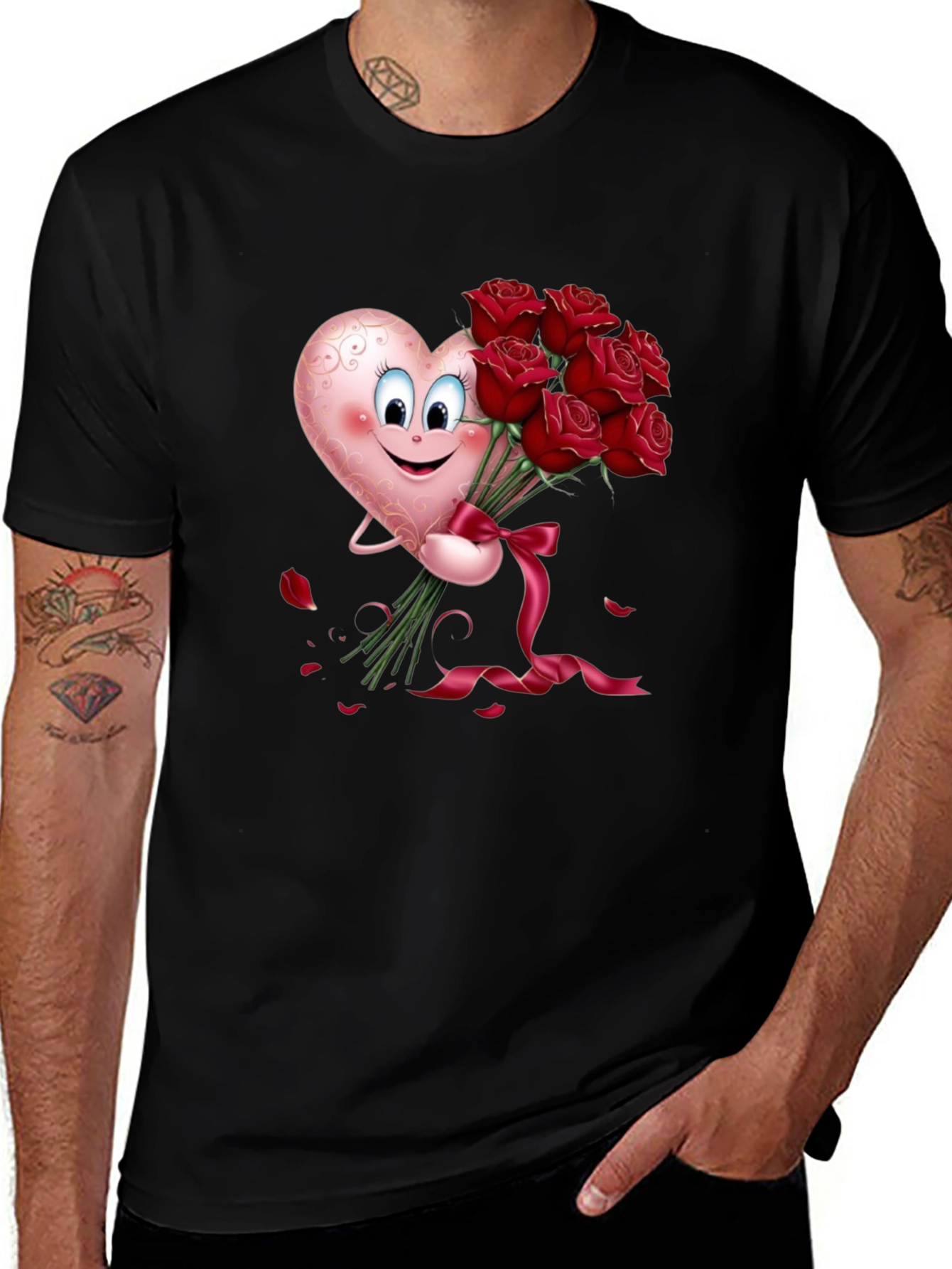 Variant 26 of Heart & Roses Graphic Tee - Black