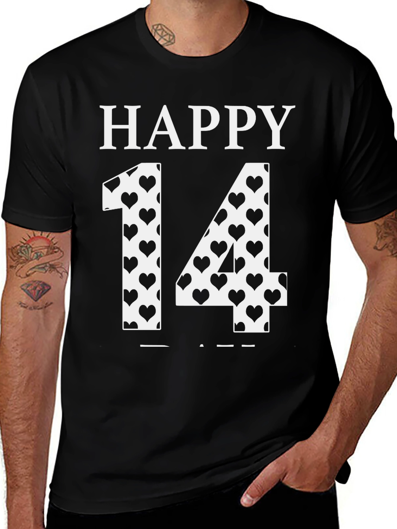 Happy 14 Valentines Day Heart Print T-Shirt