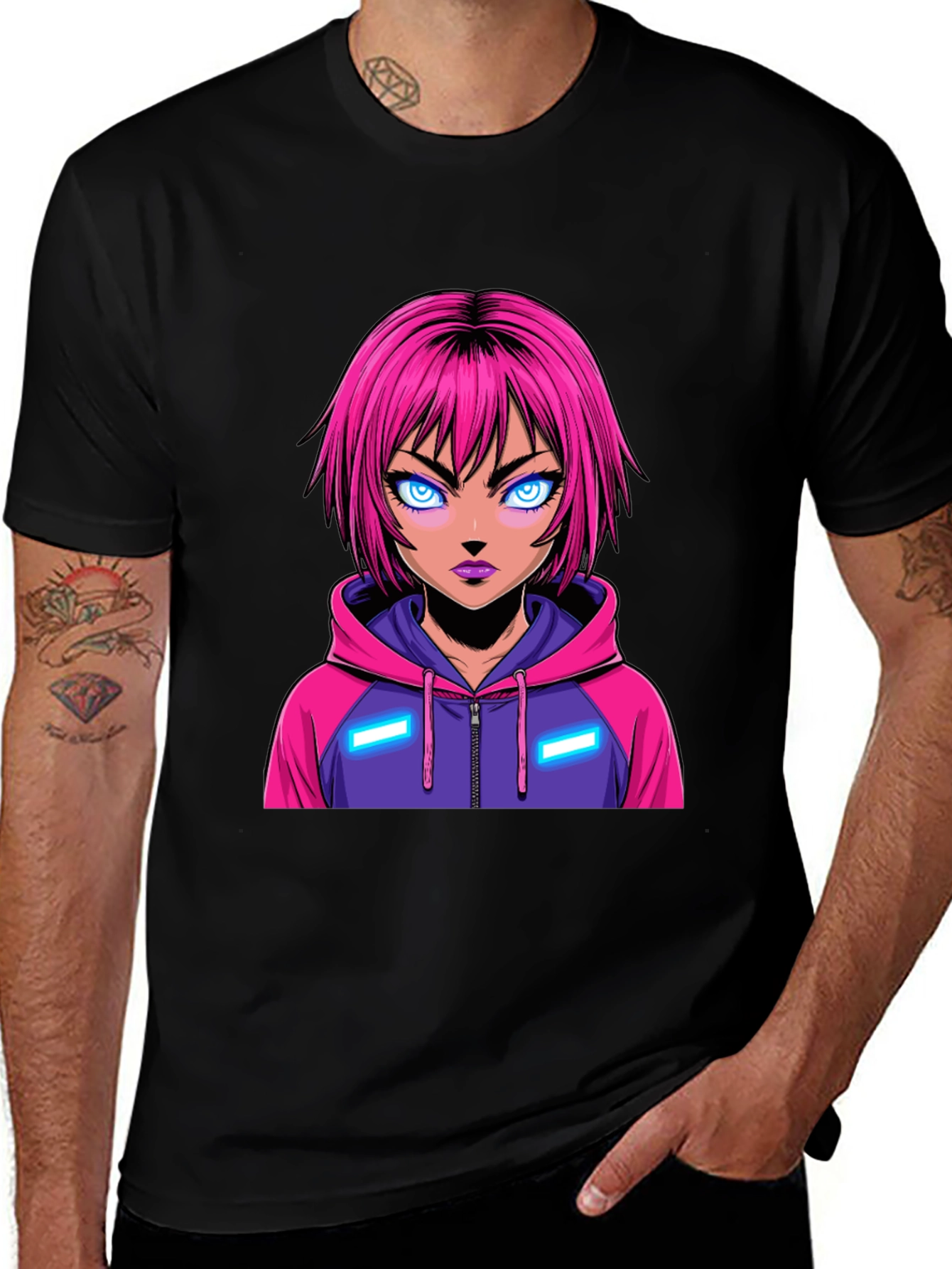Variant 30 of Anime Girl Graphic Tee - Pink Hair, Hoodie