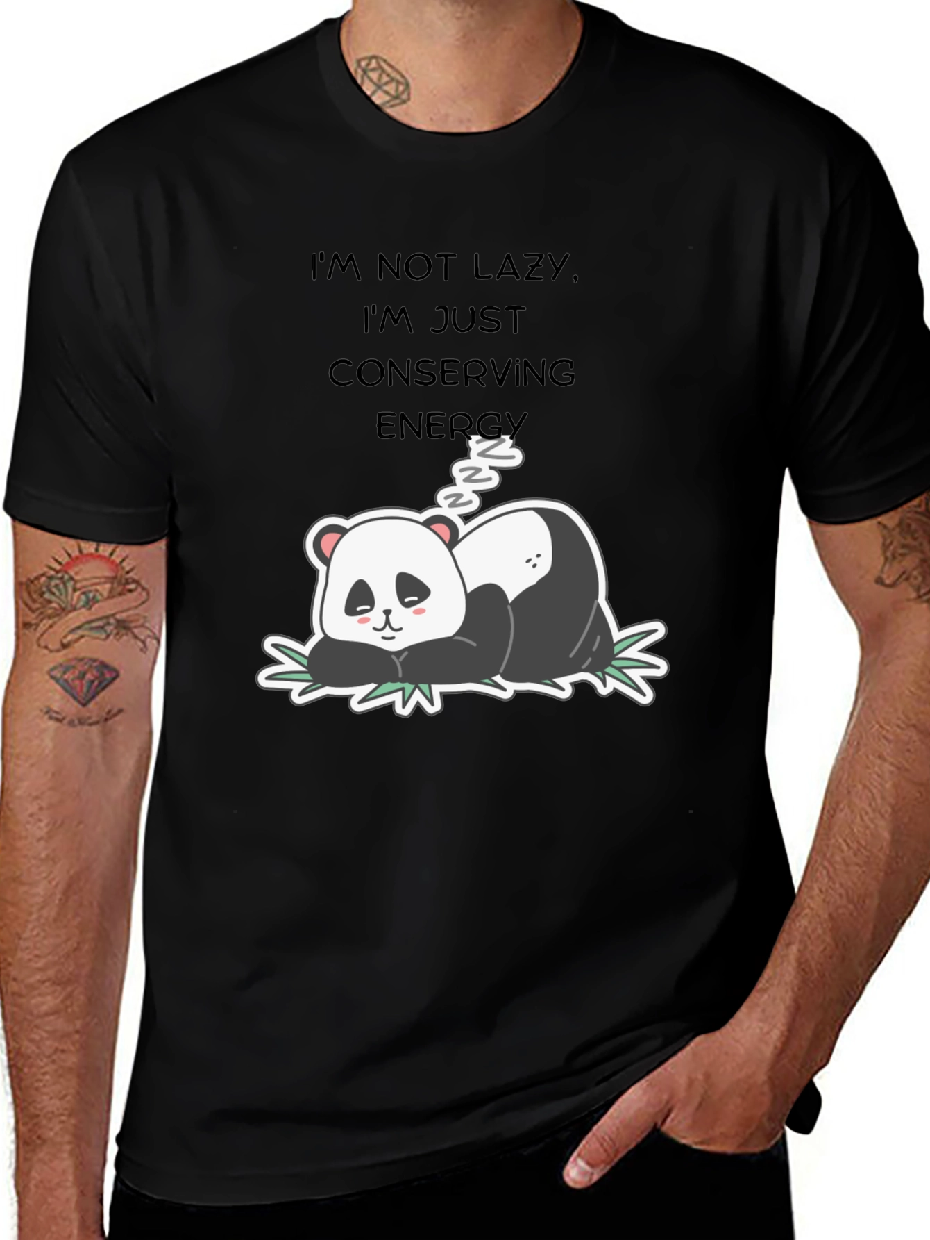 Variant 29 of Funny Panda "I'm Not Lazy" Black T-Shirt
