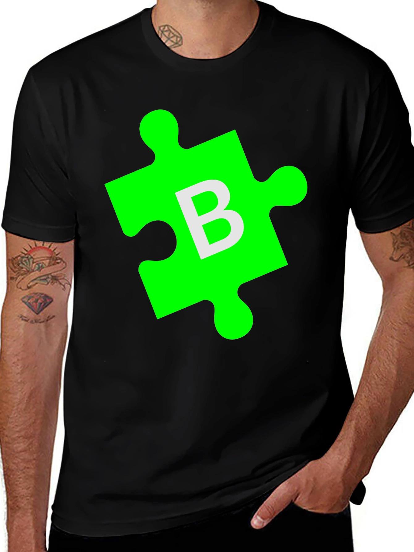 Variant 14 of Puzzle Piece "B" Black Graphic Tee