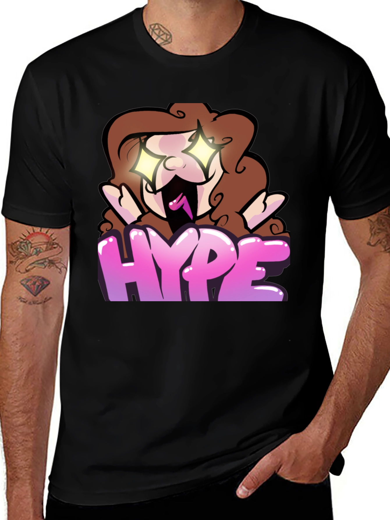 Variant 23 of Hype Cartoon Graphic Black T-Shirt
