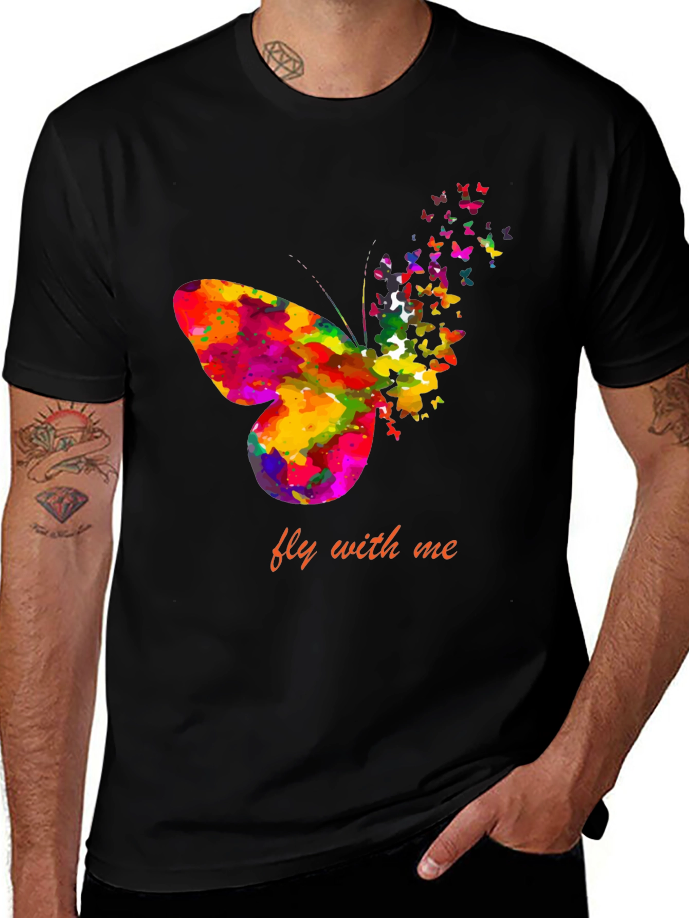 Variant 30 of Colorful Butterfly Graphic Tee - Fly With Me T-Shirt