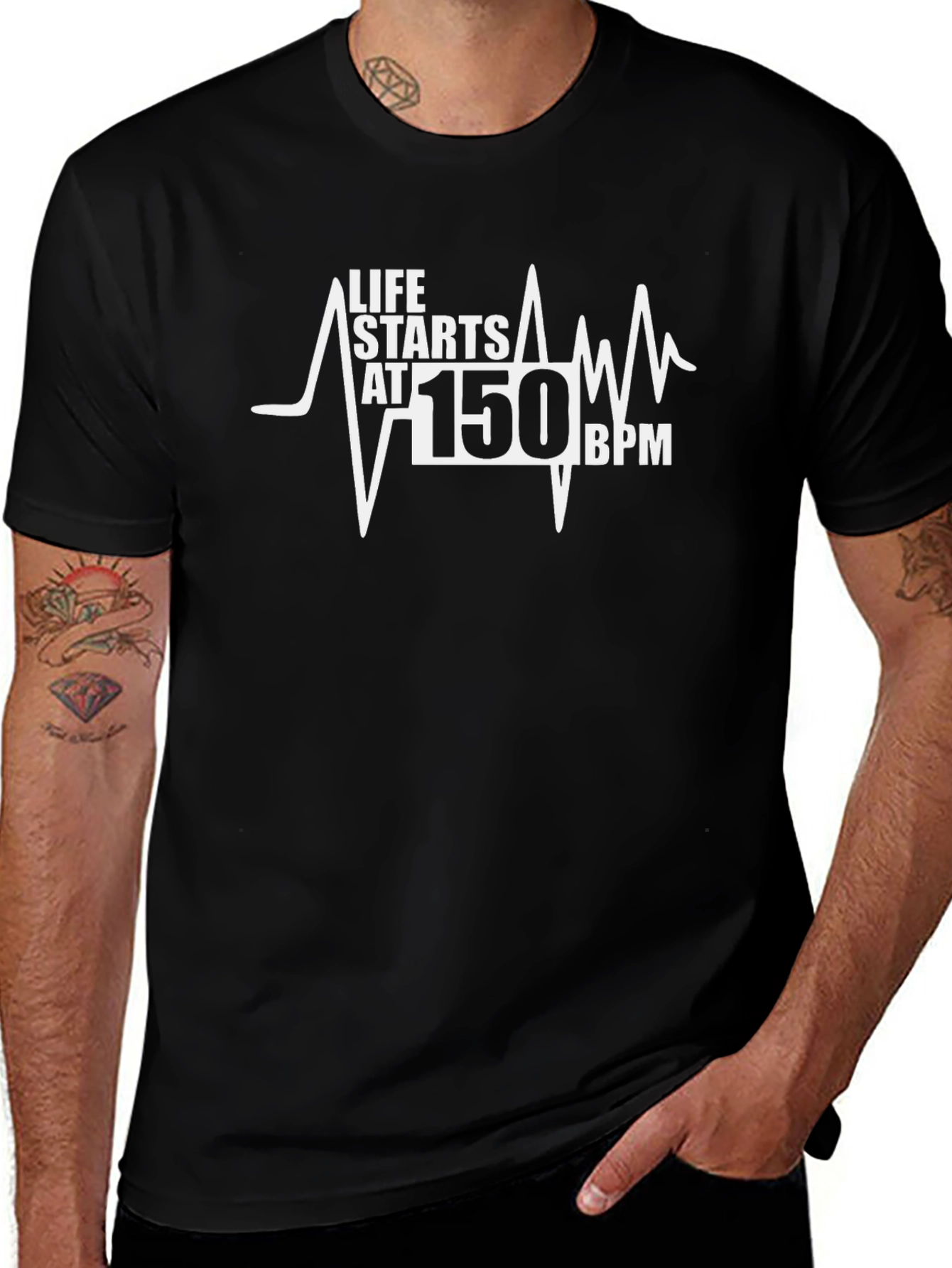 Life Starts at 150 BPM Black T-Shirt