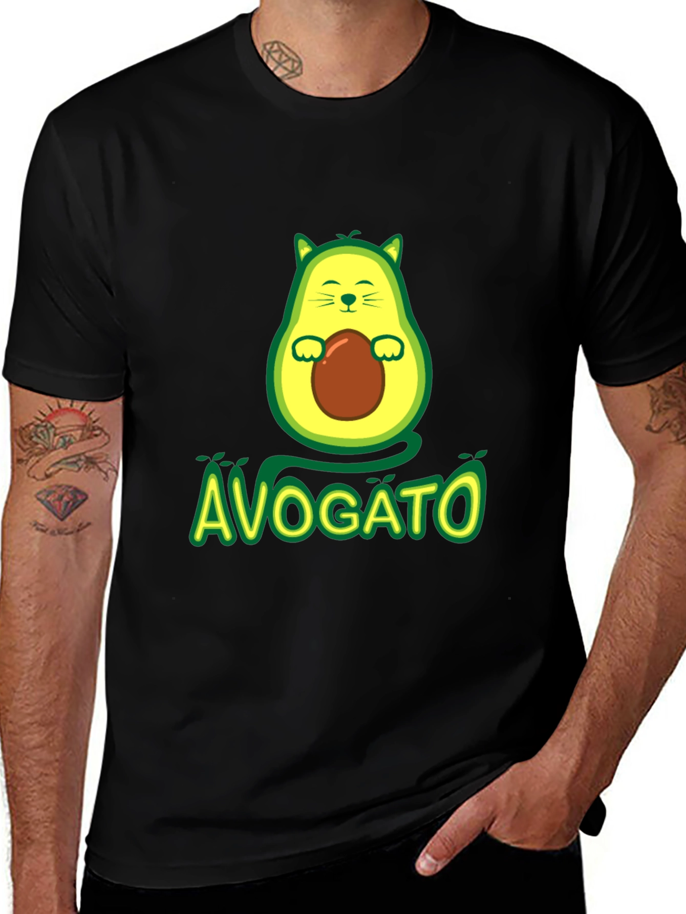 Variant 9 of Avogato T-Shirt - Avocado Cat Graphic Tee