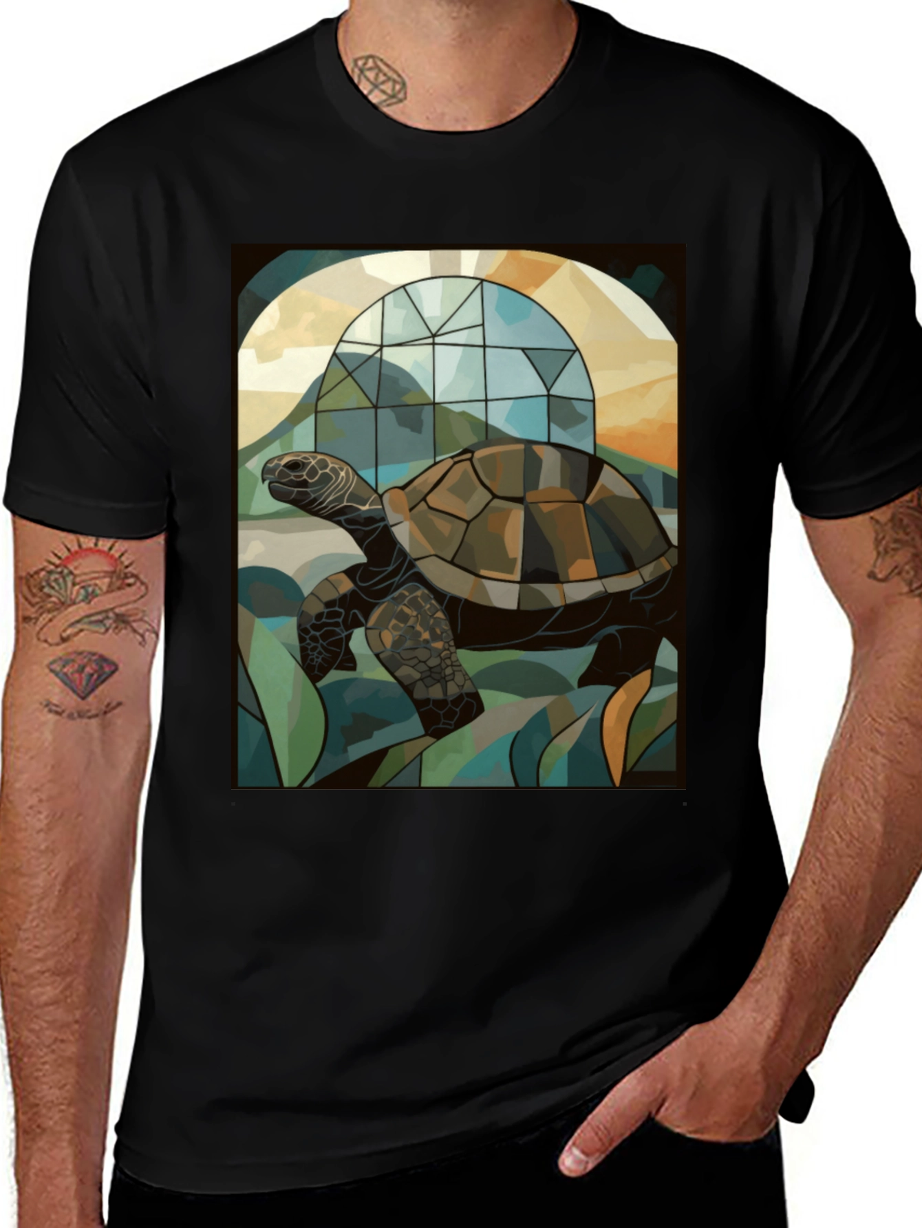 Variant 13 of Turtle Stained Glass Graphic T-Shirt