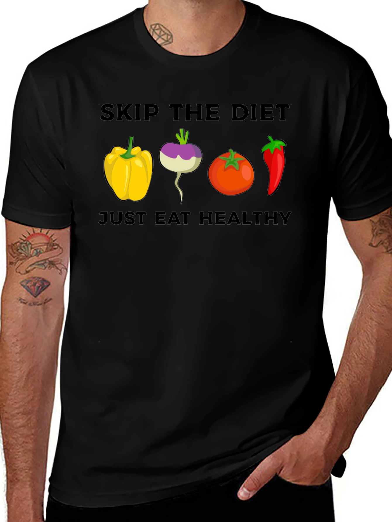 Variant 19 of Eat Healthy Graphic Tee - Skip The Diet Black T-Shirt