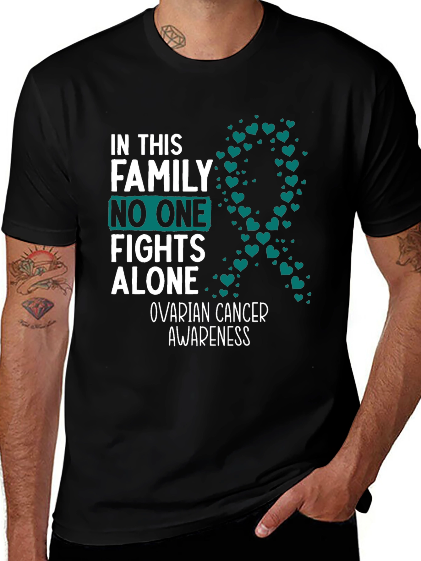 Variant 18 of Ovarian Cancer Awareness Ribbon Heart T-Shirt
